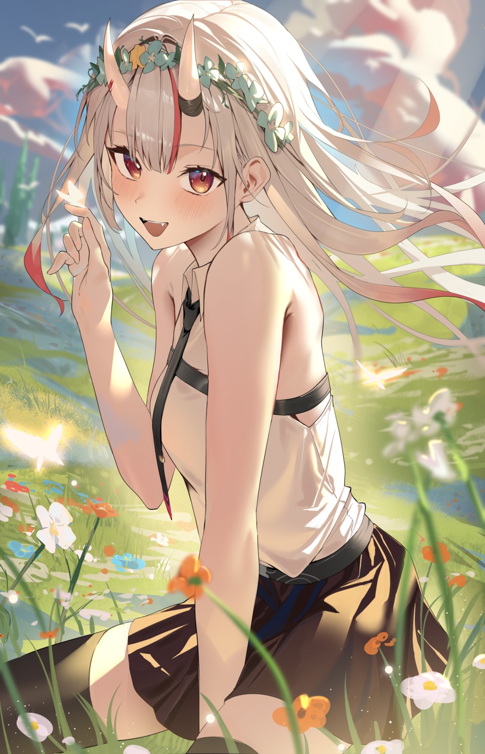 hololive, horns, nakiri_ayame, panda_0035, thighhighs