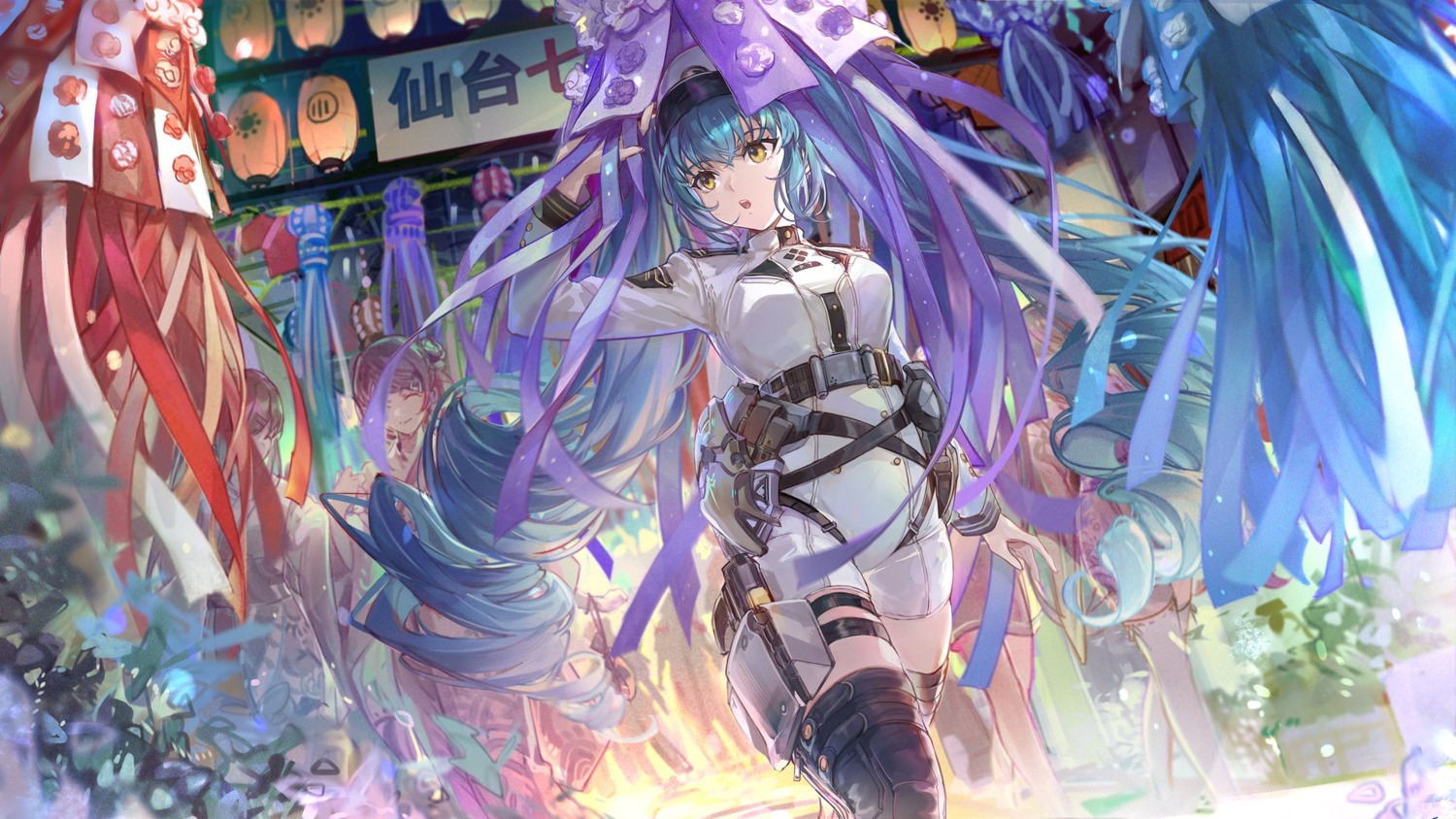 csyday, garter, goddess_of_victory:_nikke, gun, privaty, thighhighs, uniform, wallpaper