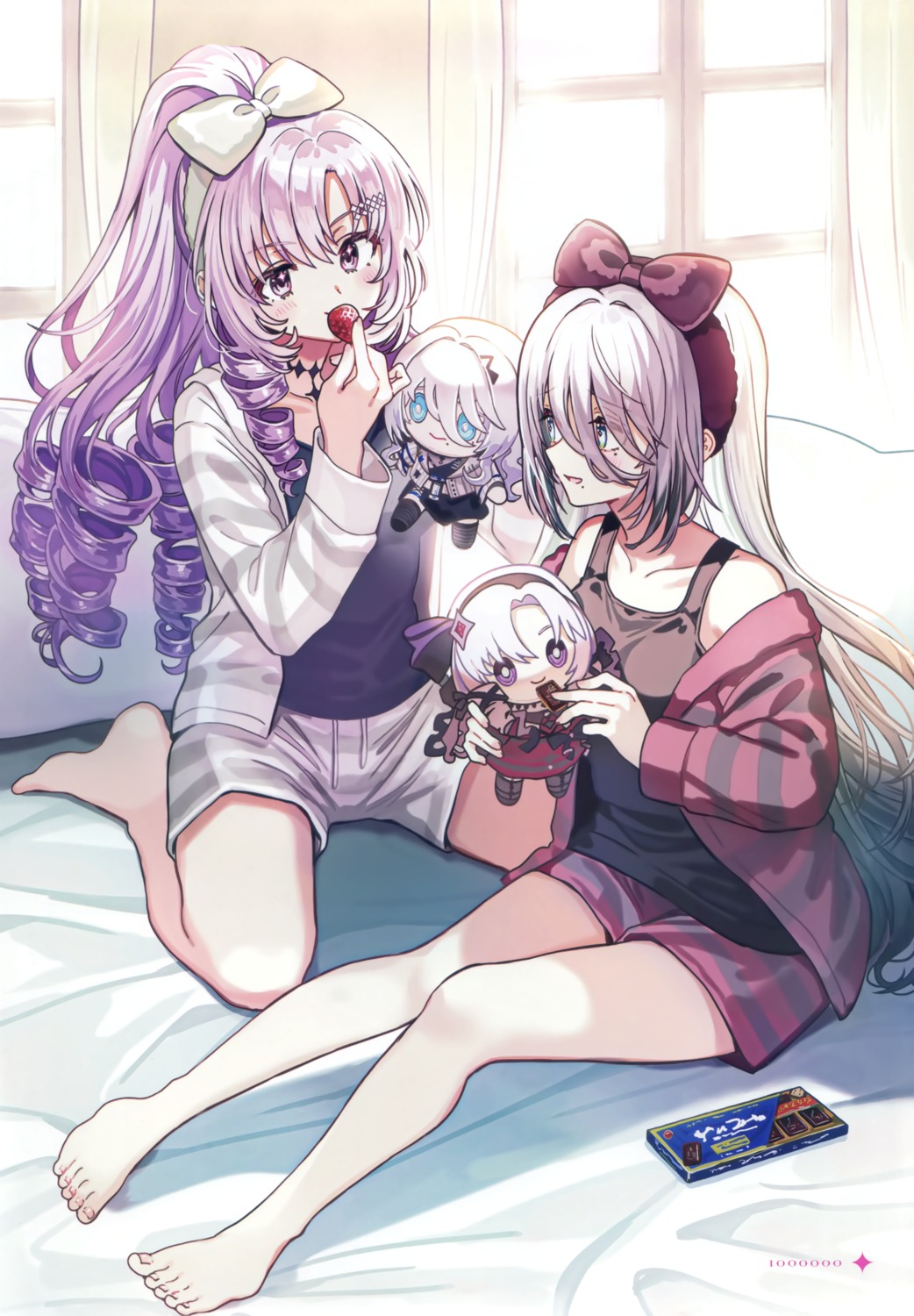 attaka_taoru, chibi, hyakumantenbara_salome, nijisanji, nishizawa_5mm, pajama, sophia_valentine, tattoo