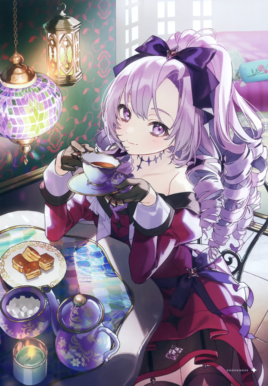 attaka_taoru, buuta, dress, hyakumantenbara_salome, nijisanji, no_bra, see_through, stockings, tattoo, thighhighs