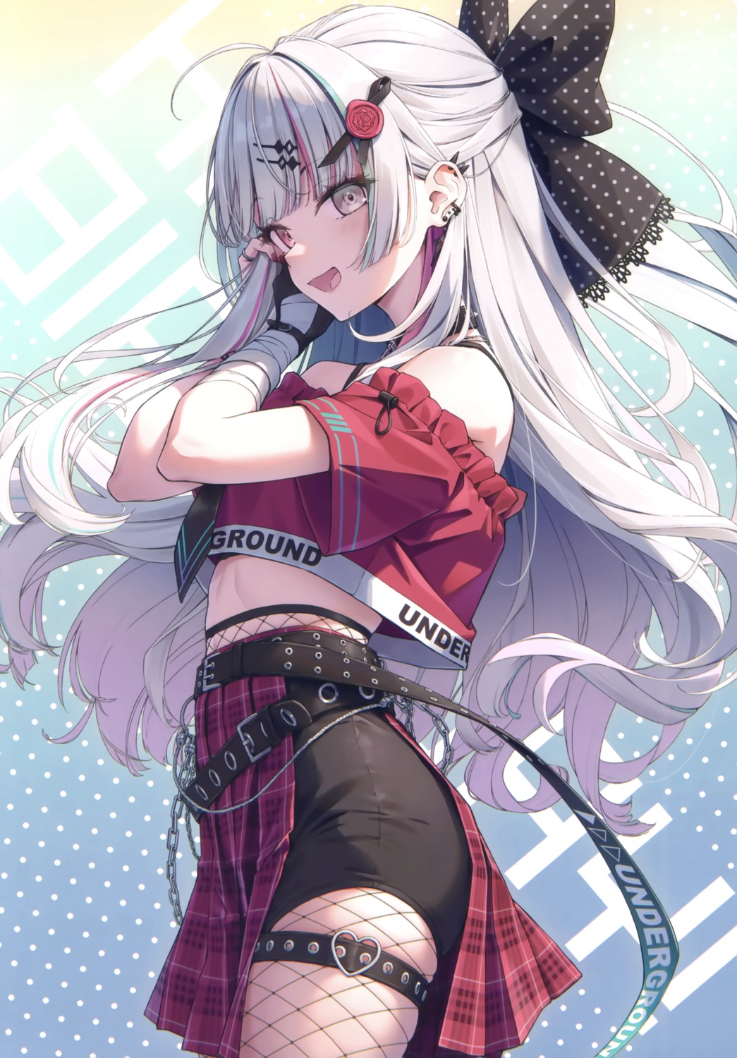 777-arts, bandages, fishnets, garter, heterochromia, ishigami_nozomi, nablack, nijisanji, pantyhose
