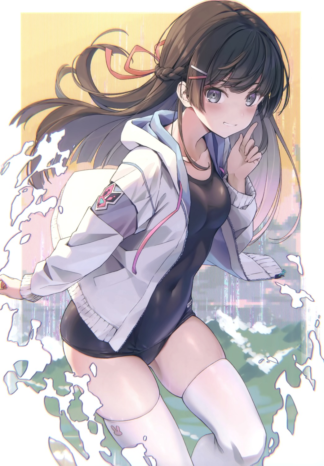 777-arts, nablack, nijisanji, school_swimsuit, swimsuits, thighhighs, tsukino_mito
