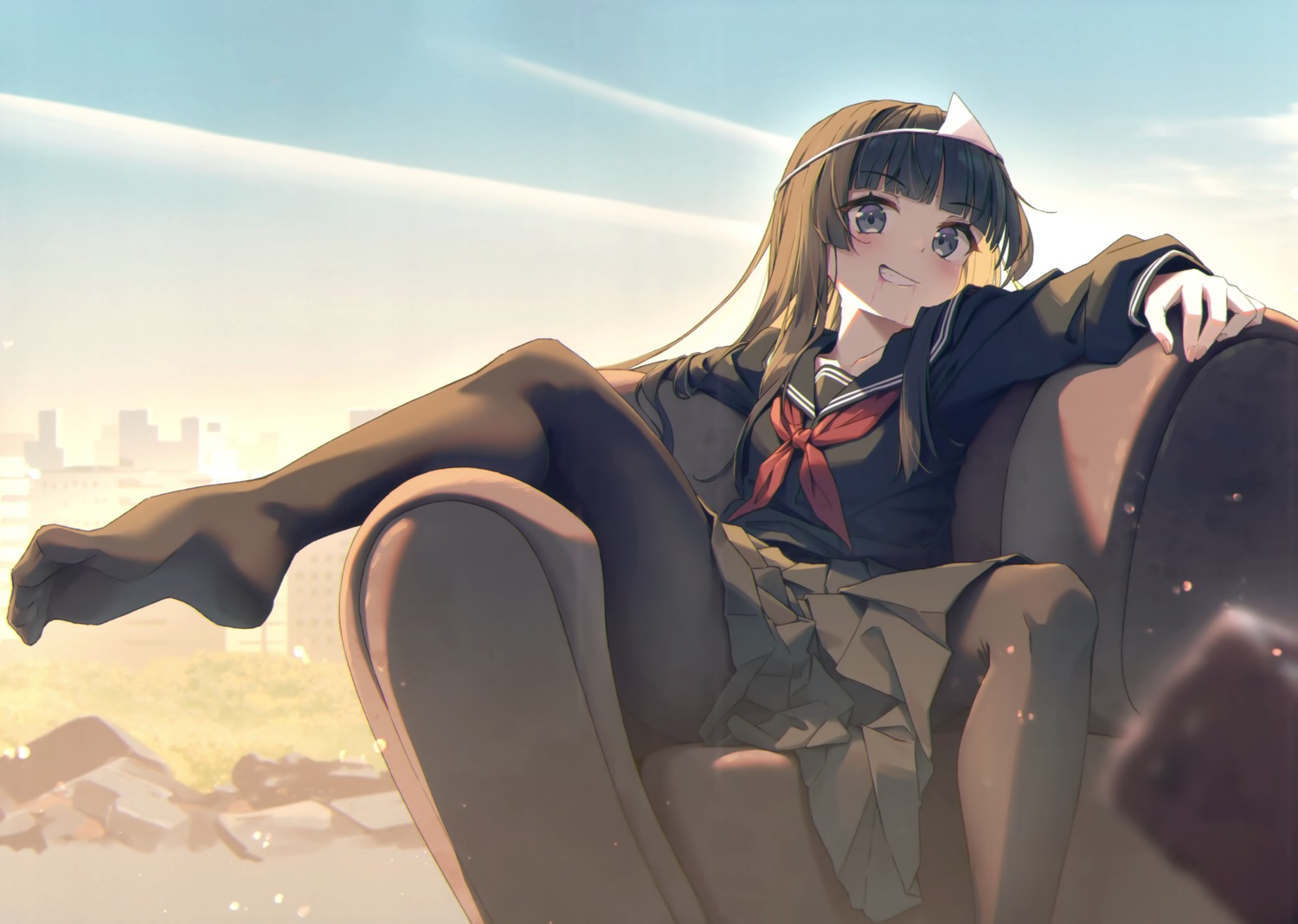 777-arts, feet, nablack, nijisanji, pantyhose, seifuku, skirt_lift, tsukino_mito