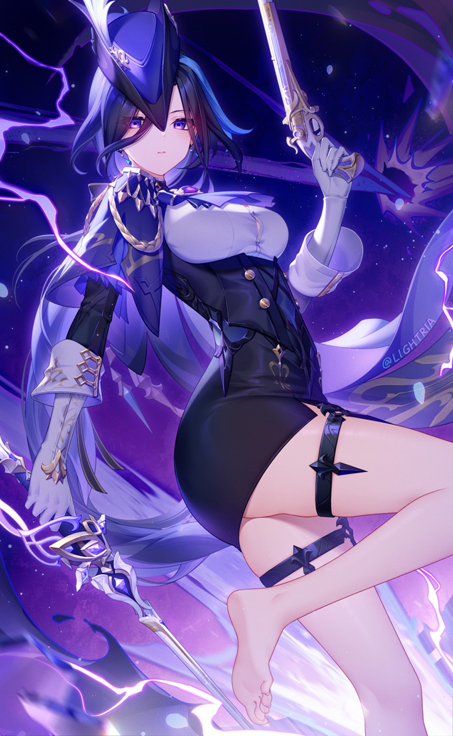 clorinde, garter, genshin_impact, gun, lightria, sword