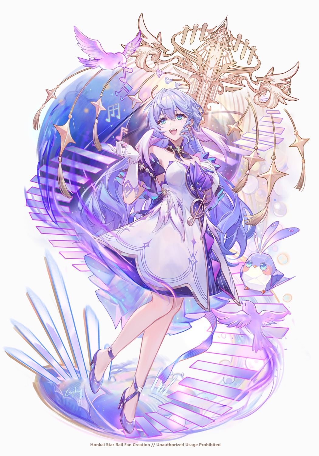 csyday, dress, halo, heels, honkai:_star_rail, no_bra, robin, wings