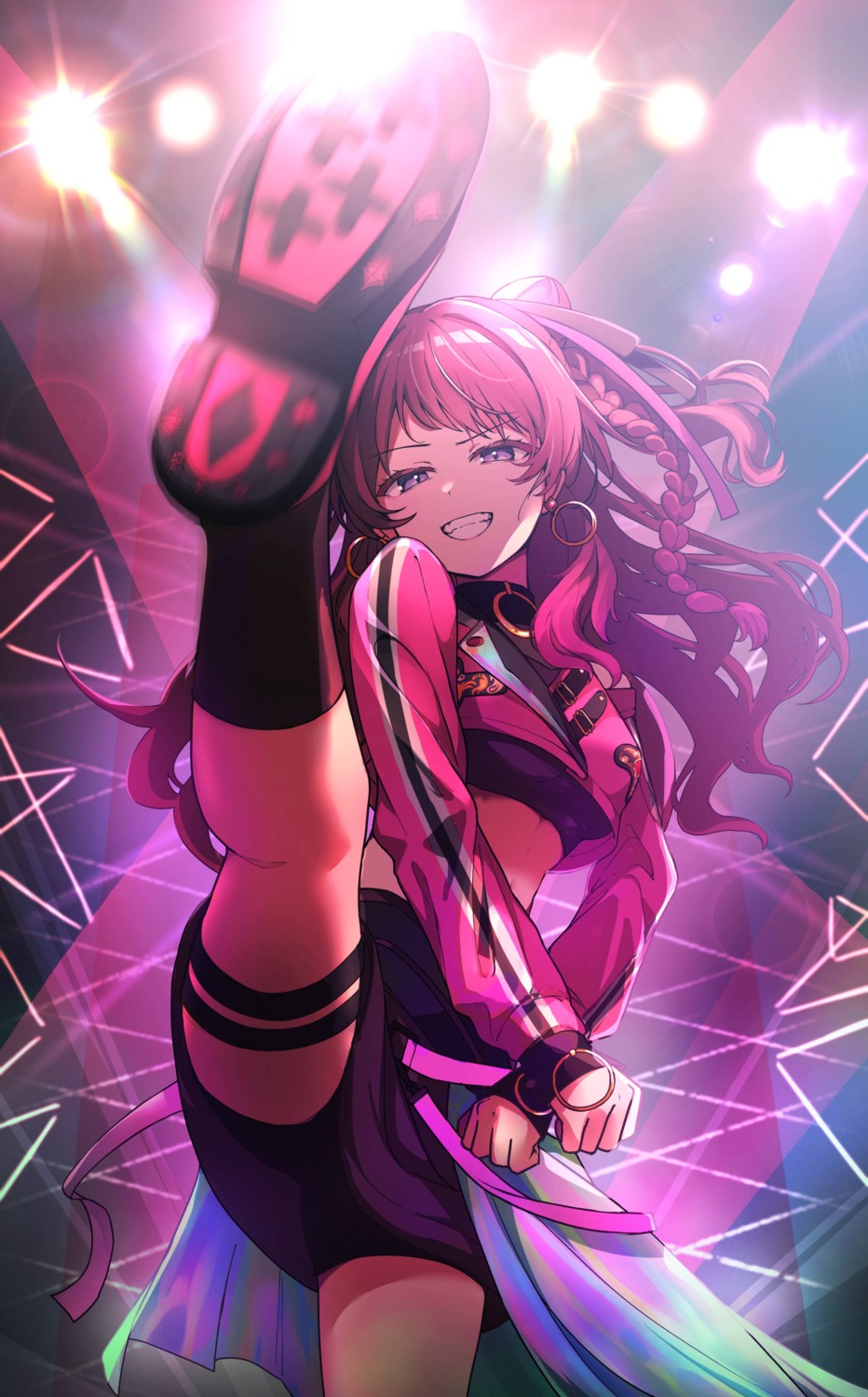 bike_shorts, gakuen_idolm@ster, garter, hanami_saki, kiyakyuu, skirt_lift, the_idolm@ster, uniform