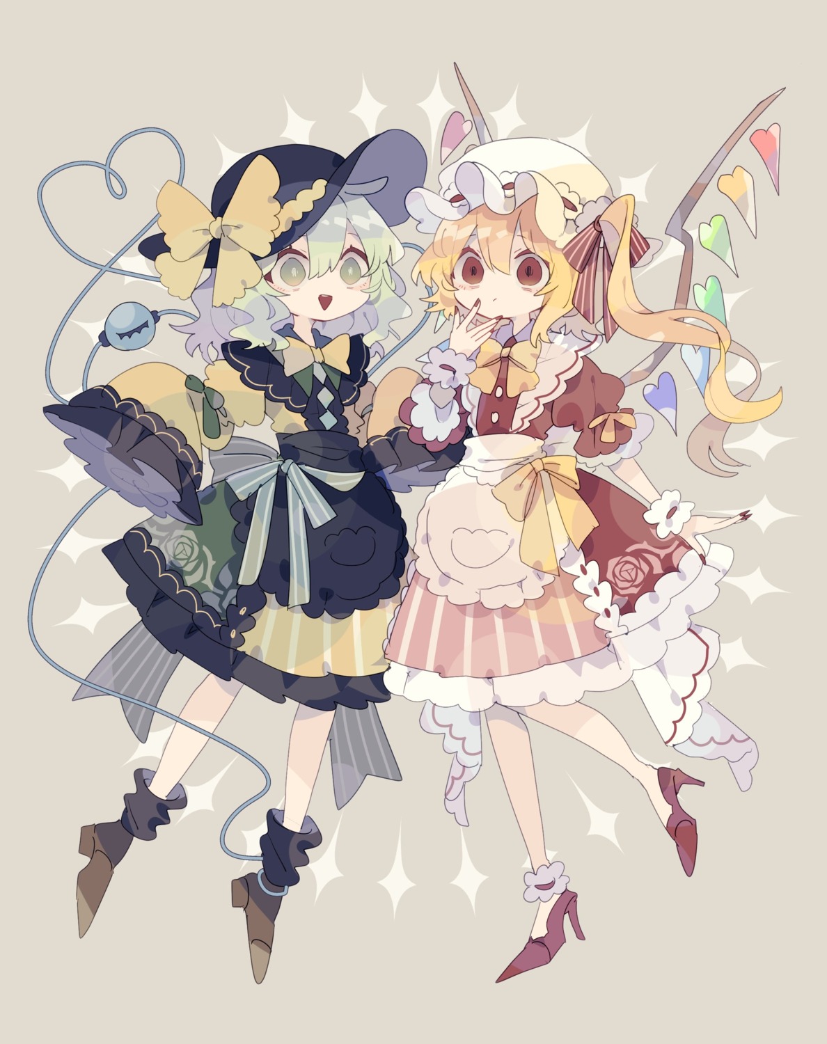 dress, flandre_scarlet, heels, komeiji_koishi, niko_rashika, touhou, wings