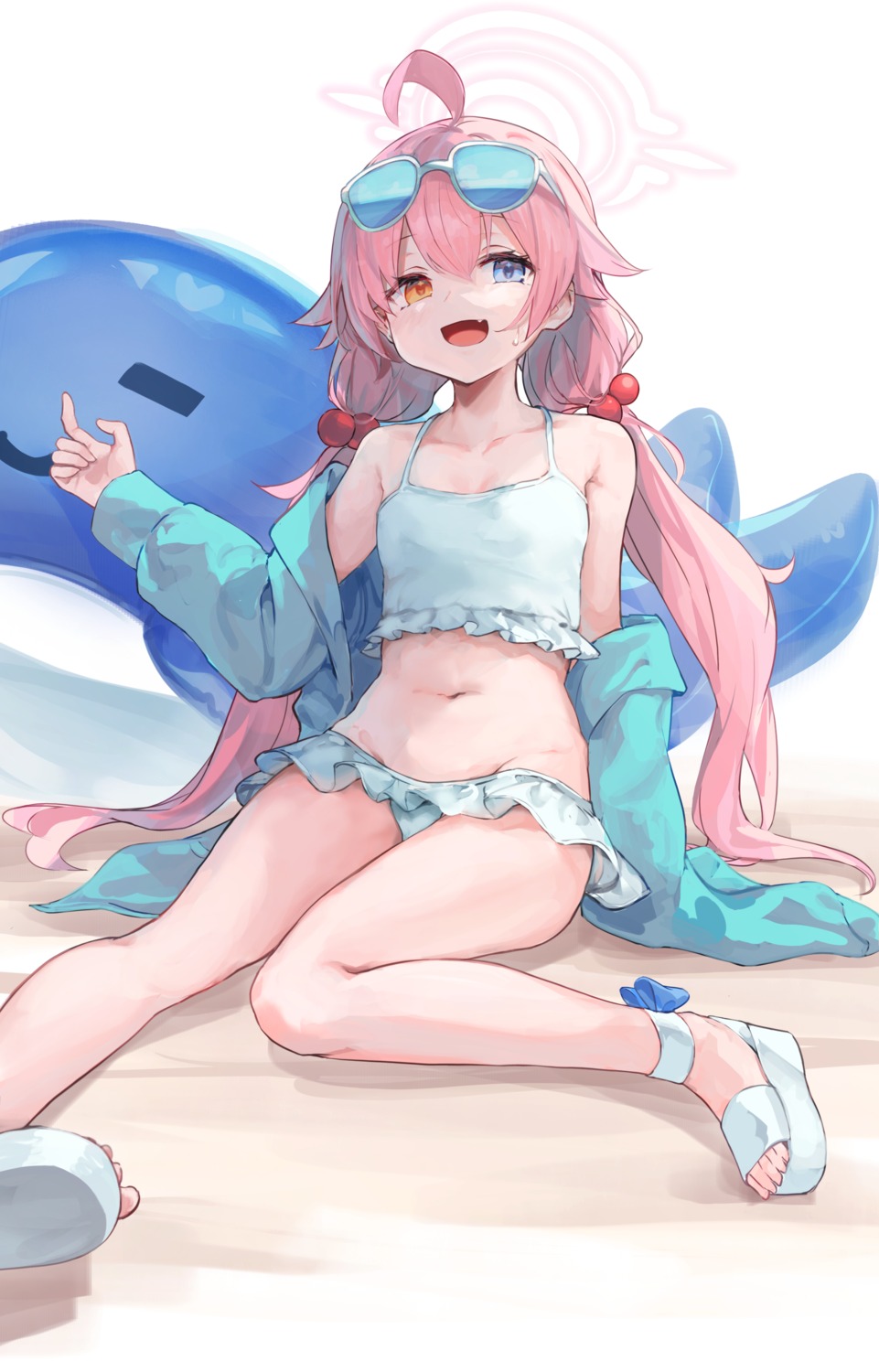 bikini, blue_archive, halo, heterochromia, makihitsuji, megane, open_shirt, swimsuits