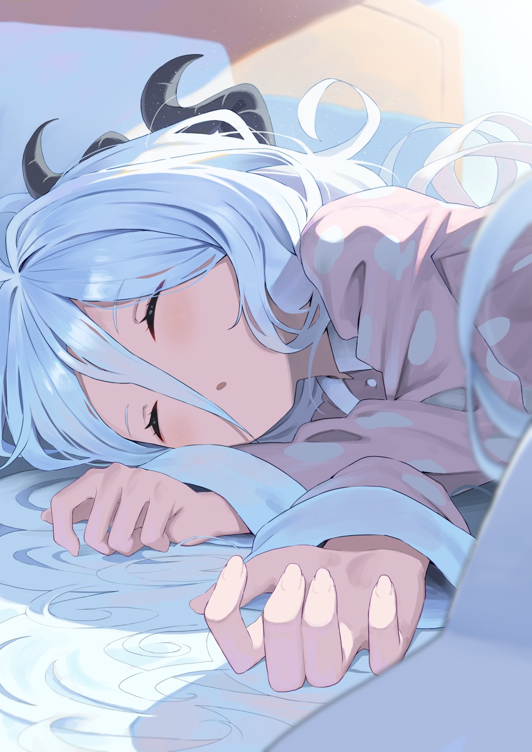 blue_archive, horns, karadborg, pajama, sorasaki_hina