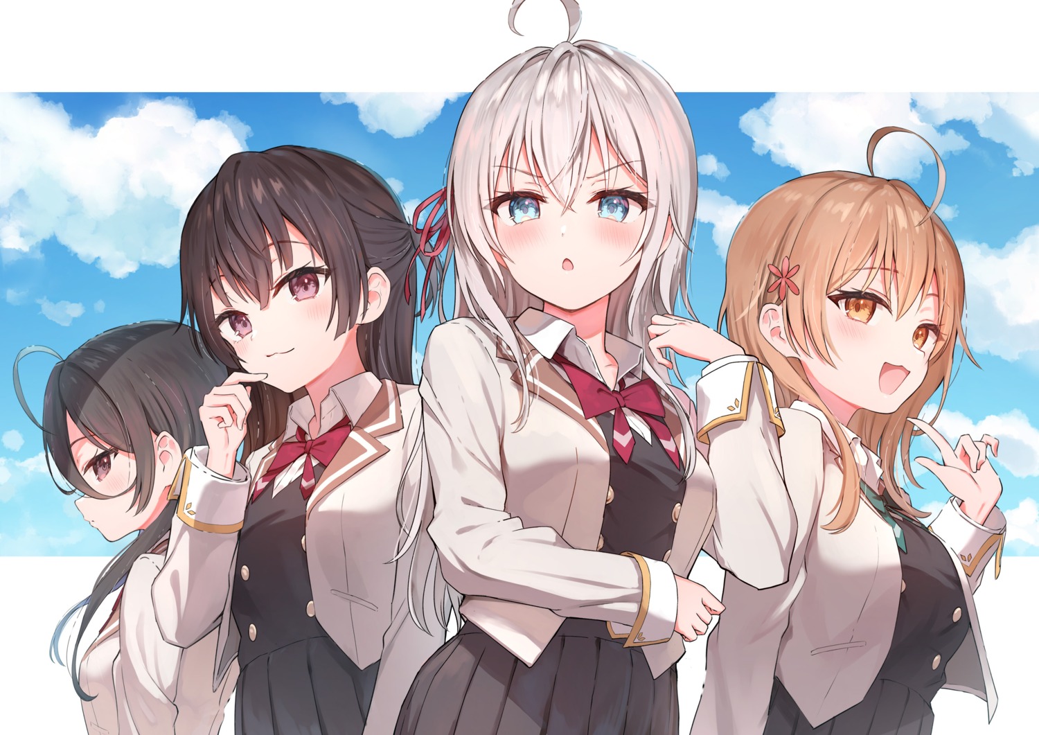 alisa_mikhailovna_kujou, kimishima_ayano, mariya_mikhailovna_kujou, seifuku, sune, suou_yuki, tokidoki_bosotto_russia-go_de_dereru_tonari_no_alya-san