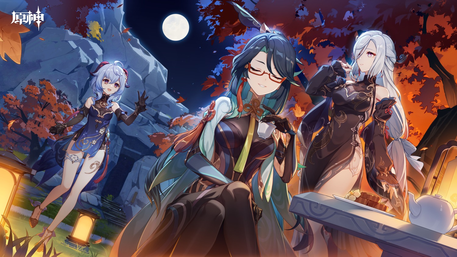 asian_clothes, ganyu, garter, genshin_impact, heels, horns, megane, shenhe