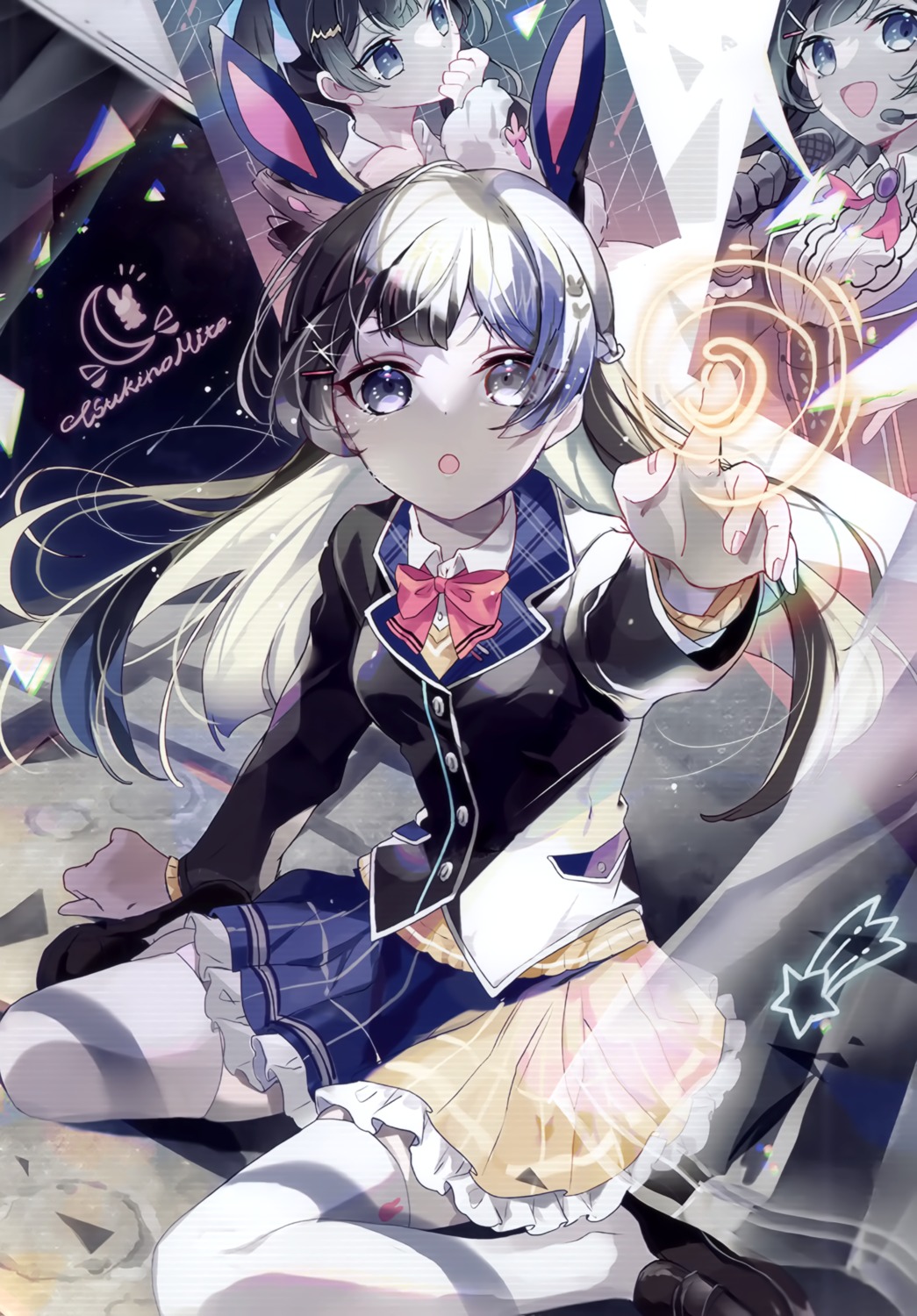 animal_ears, bunny_ears, chat_perche, kokouta_nanatsu, nijisanji, seifuku, sweater, thighhighs