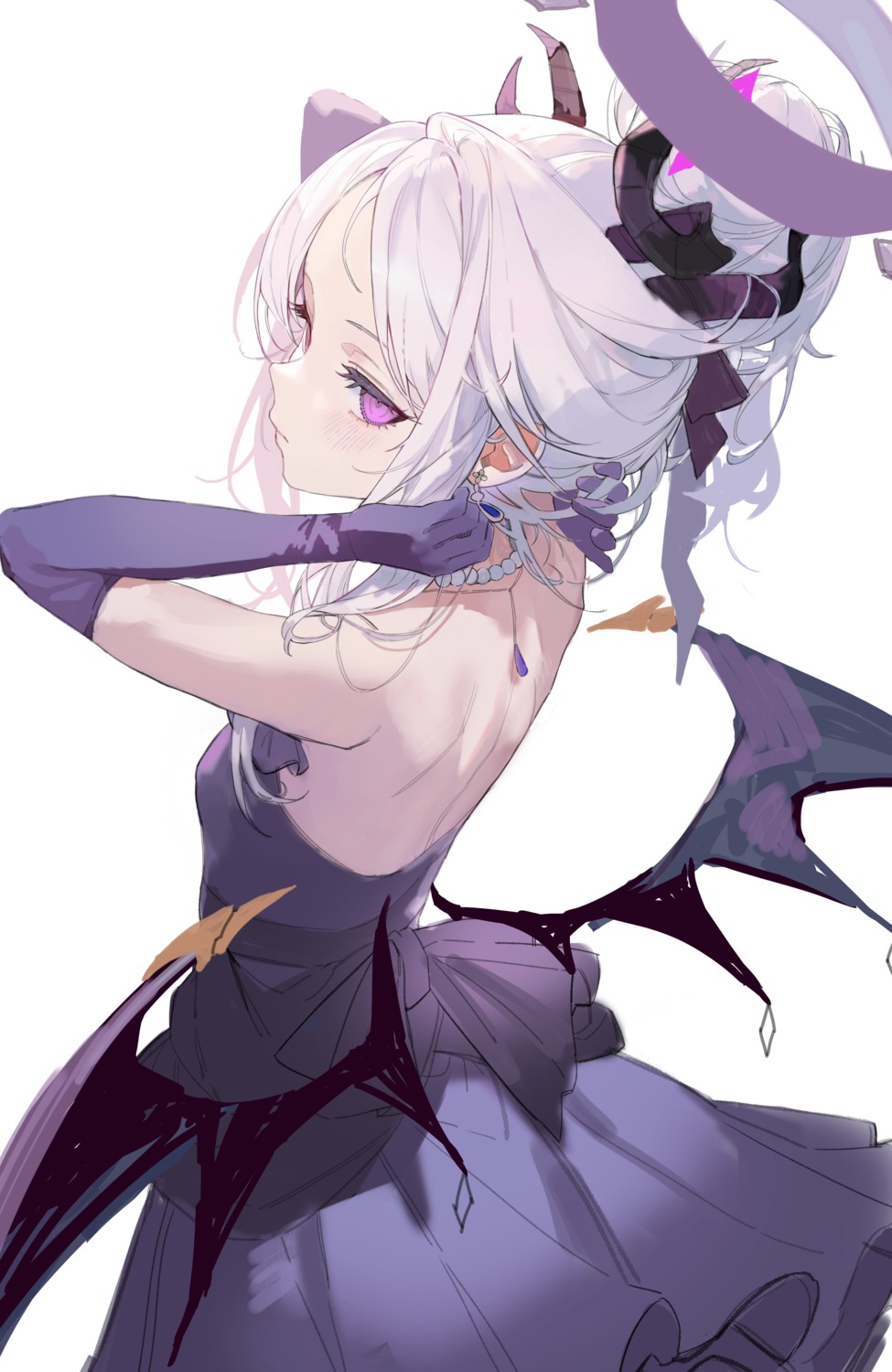 blue_archive, devil, dress, freng, halo, horns, sorasaki_hina, wings