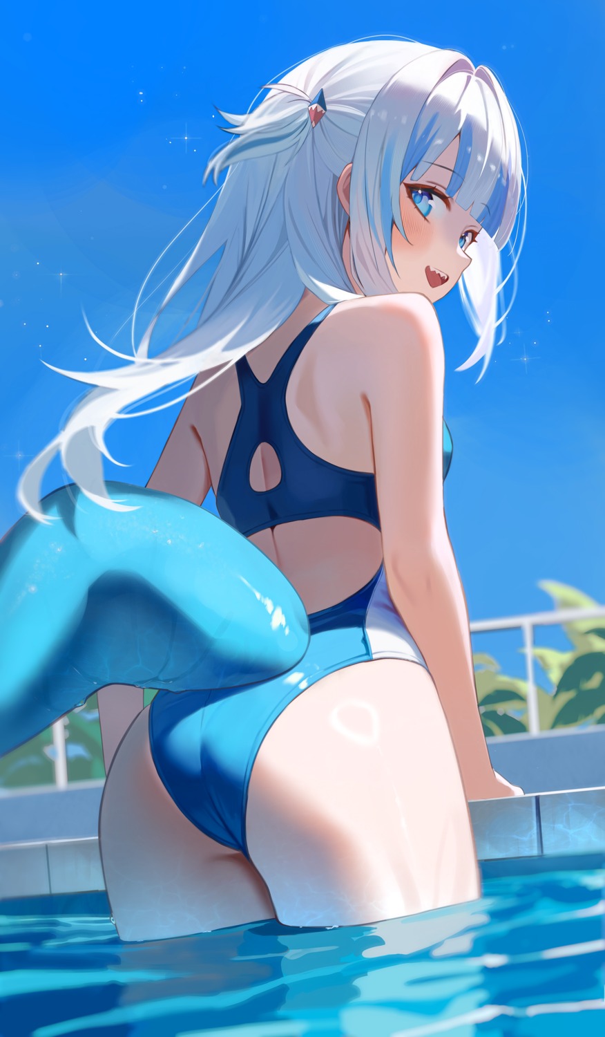 ass, gawr_gura, hololive, hololive_english, pantsu_shot, swimsuits, tail, wet