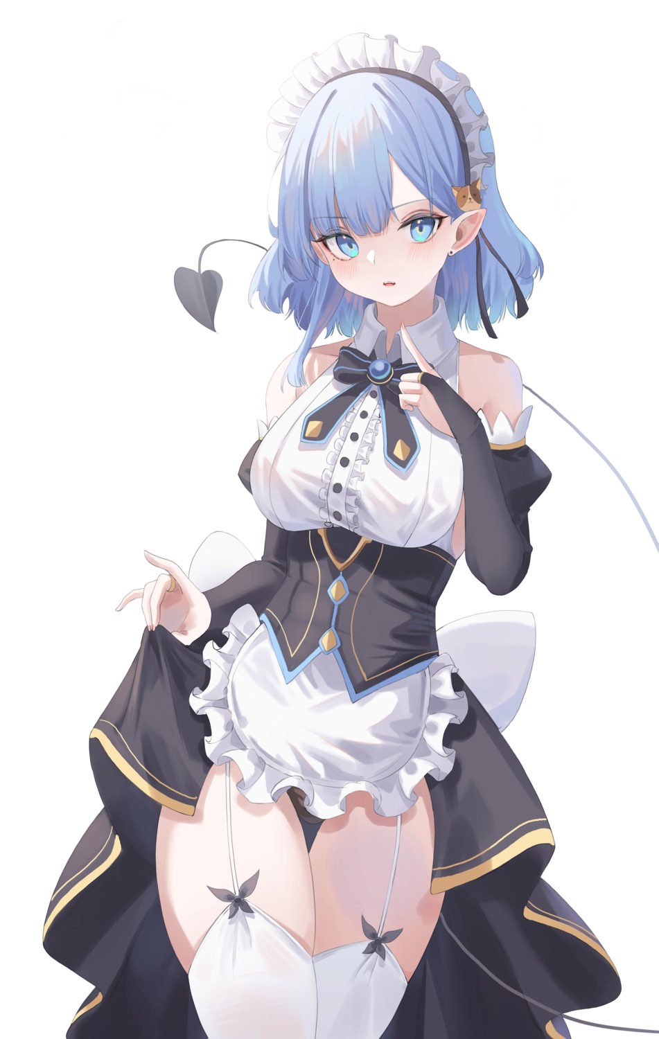 cake_walker, maid, pantsu, pointy_ears, skirt_lift, stockings, tail, thighhighs