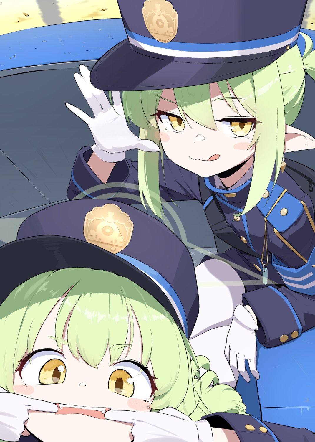 blue_archive, domado, halo, pantyhose, pointy_ears, tachibana_hikari, tachibana_nozomi, uniform