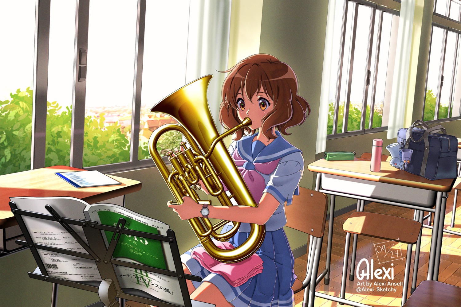 alexi_ansell, hibike!_euphonium, oumae_kumiko, seifuku