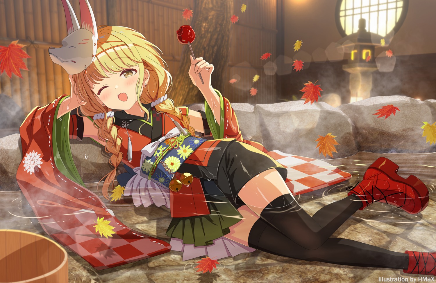 fujita_kotone, gakuen_idolm@ster, hmax, japanese_clothes, the_idolm@ster, thighhighs, uniform, wet