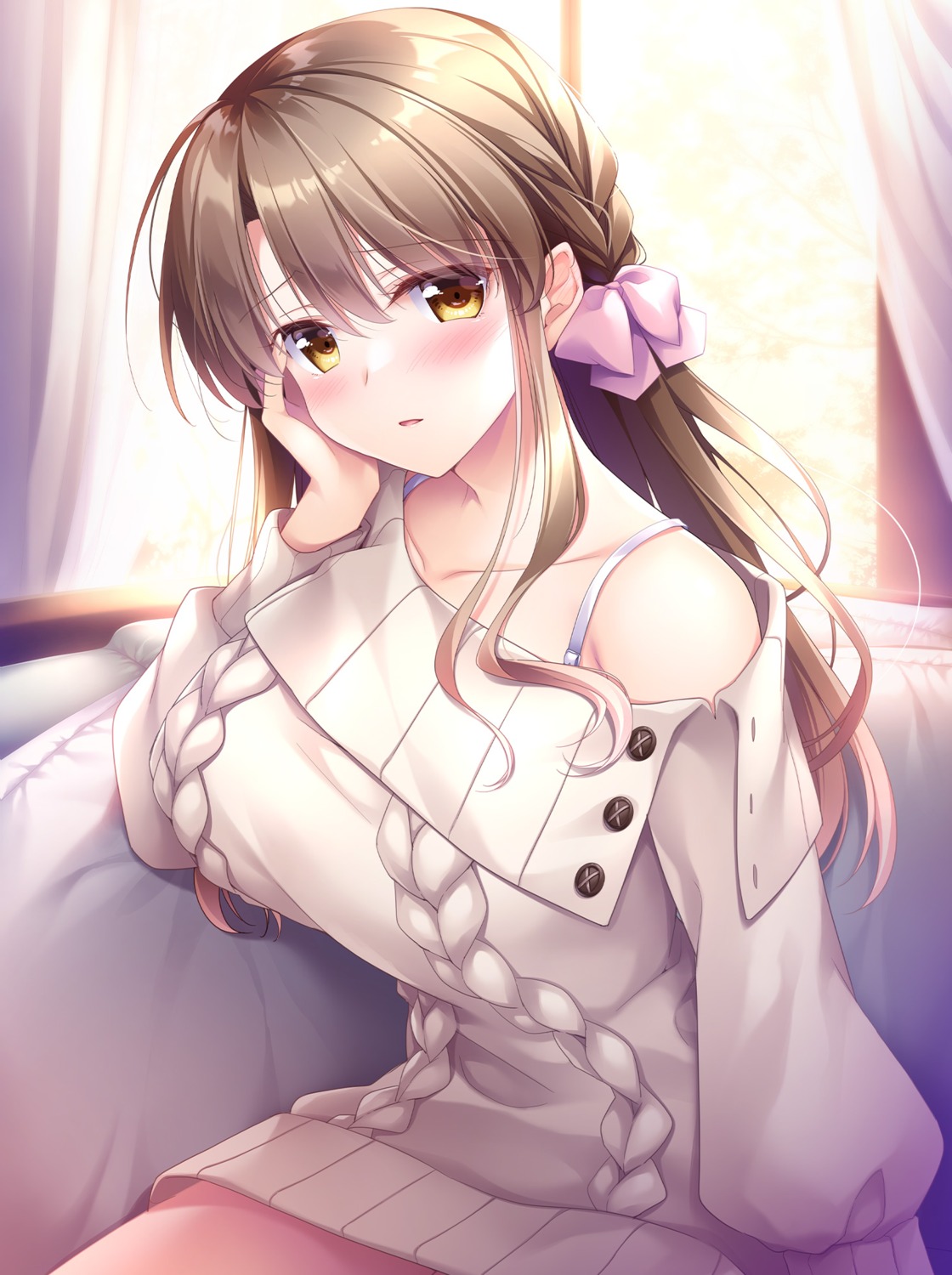 dakikano, dress, kumakawa_yuki, motomiya_mitsuki, sweater