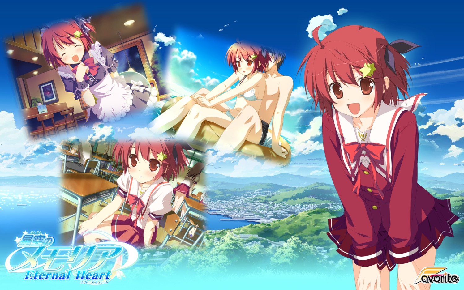 bikini, favorite, hoshizora_no_memoria, minahoshi_asuho, seifuku, shida_kazuhiro, swimsuits, waitress