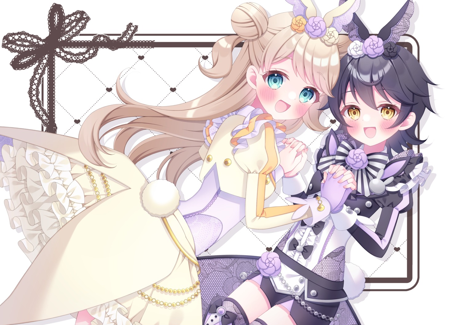 animal_ears, bunny_ears, kanamori_maria, kiratto_pri_chan, kotori_no_shokuji, kurokawa_suzu, pretty_series, puu_(kotori_no_shokuji), tail, thighhighs, uniform