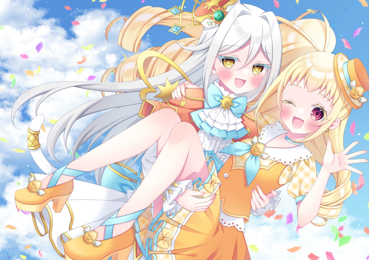 dress, heels, kagayaki_alice, kiratto_pri_chan, kotori_no_shokuji, pretty_series, puu_(kotori_no_shokuji), skirt_lift, solulu, uniform