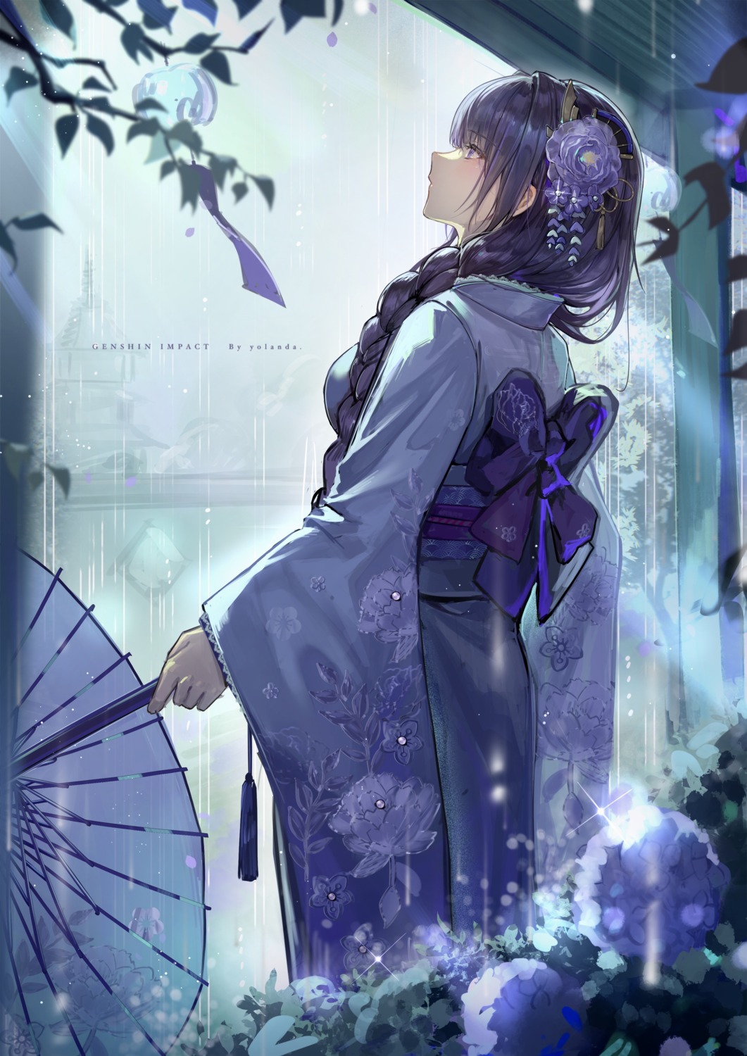 genshin_impact, kimono, raiden_shogun, umbrella, yolanda