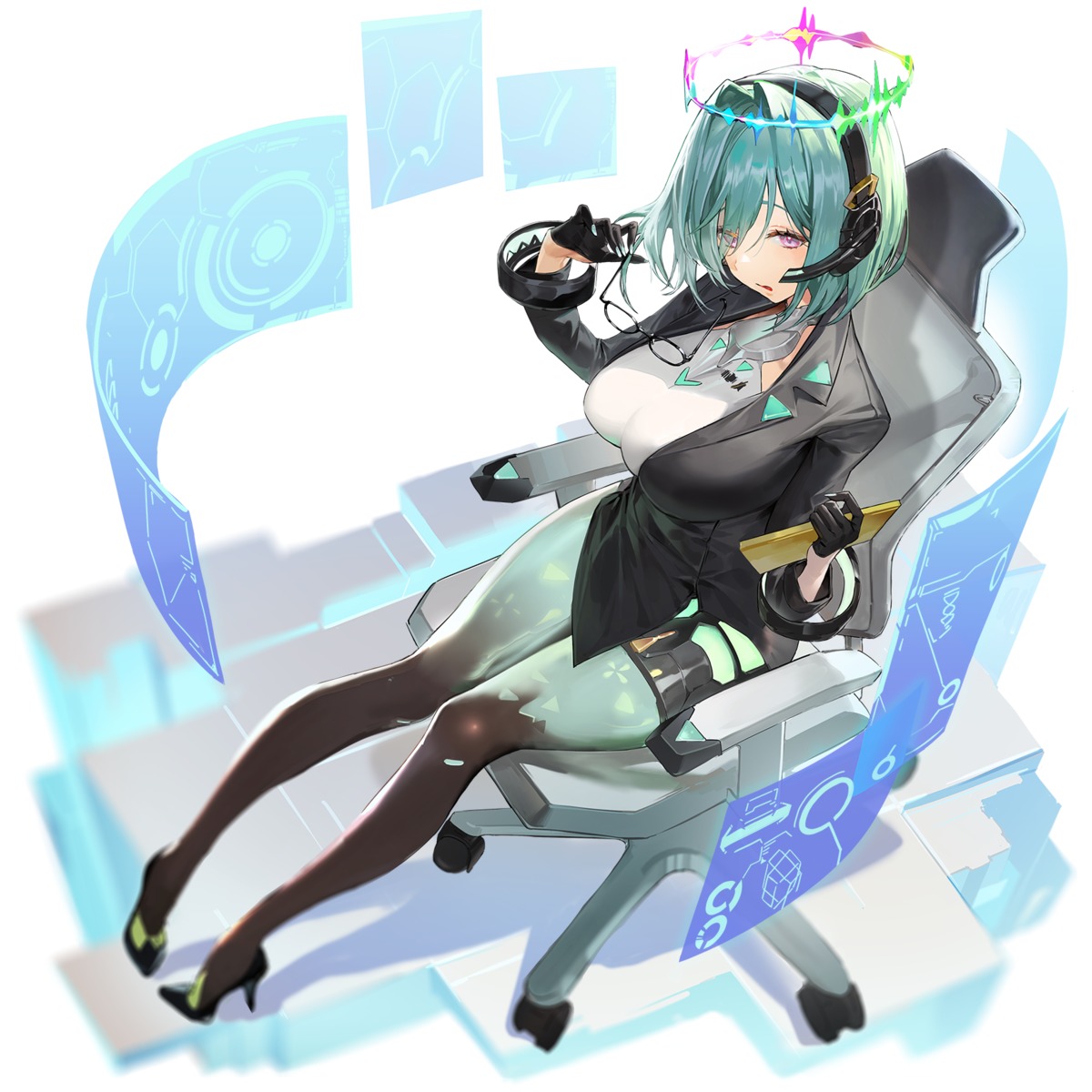 garter, gran_saga, halo, headphones, heels, megane, npixel, pantyhose, tagme