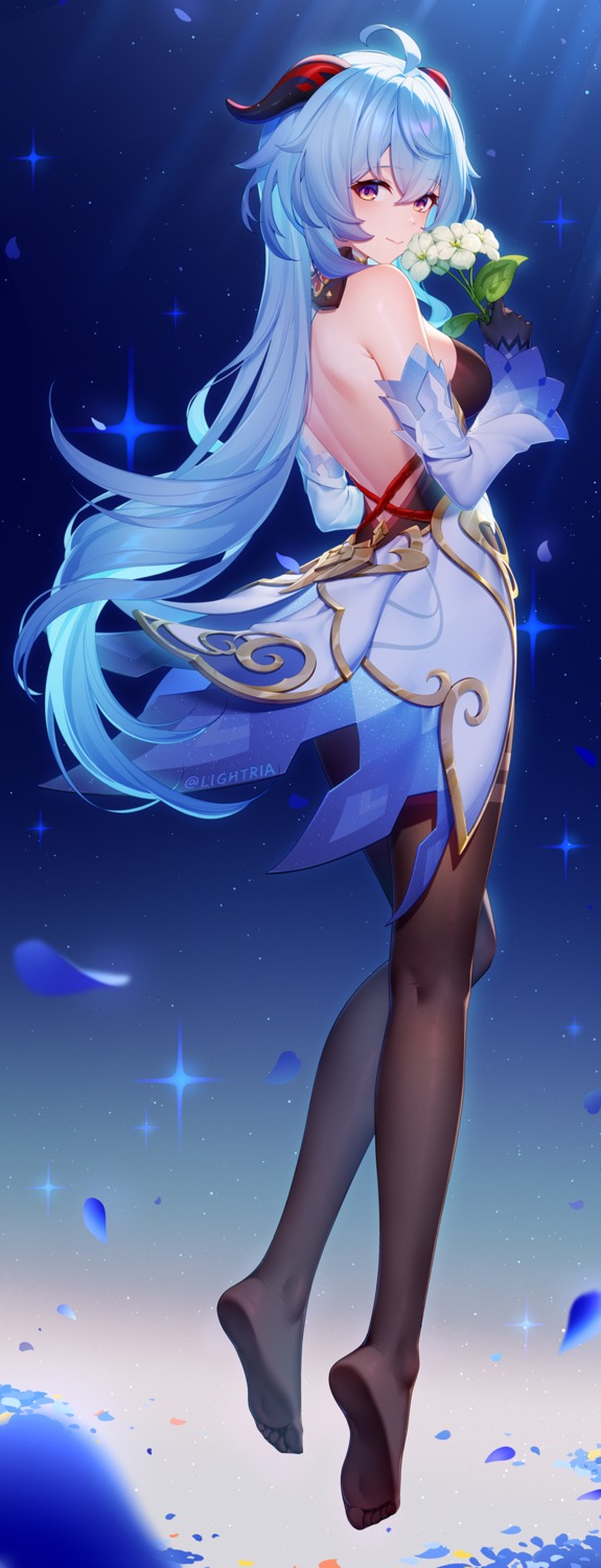 asian_clothes, ganyu, genshin_impact, horns, lightria, no_bra, pantyhose