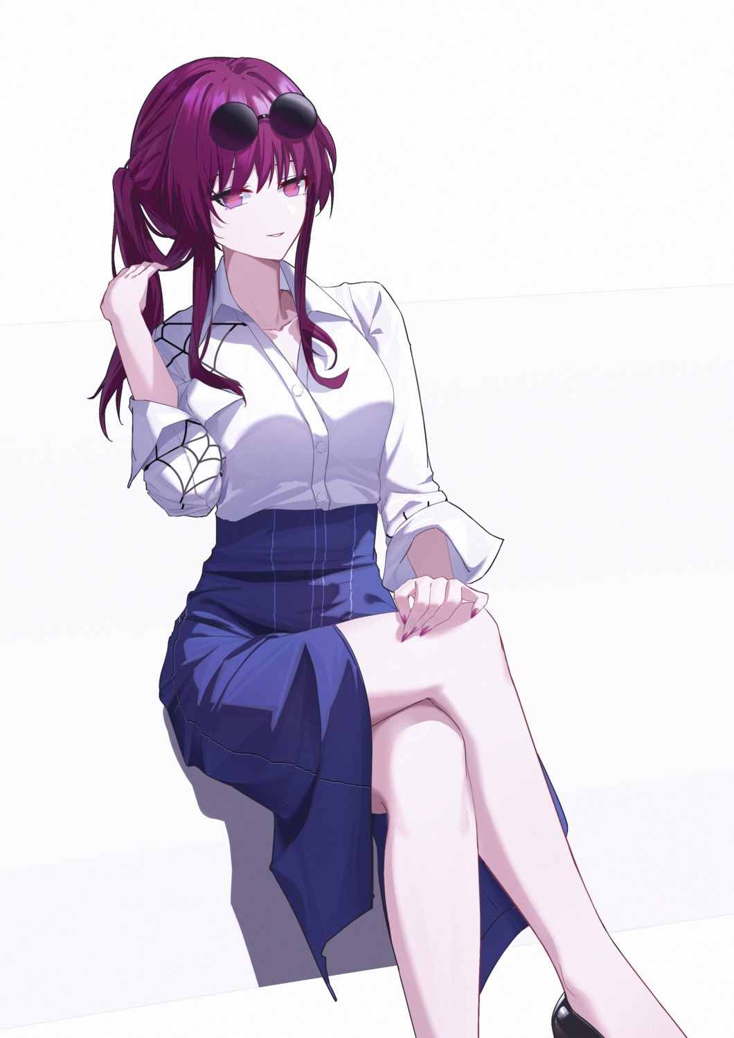 cleavage, dress_shirt, honkai:_star_rail, kafka_(honkai:_star_rail), lilin, megane