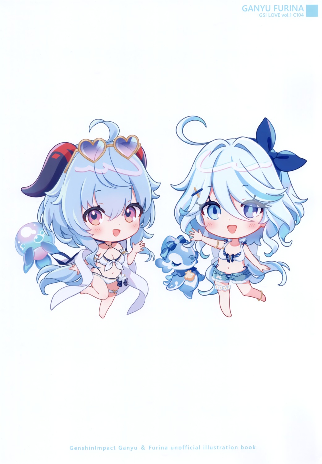 amaki, amaki_ruto, bikini, chibi, furina, ganyu, garter, genshin_impact