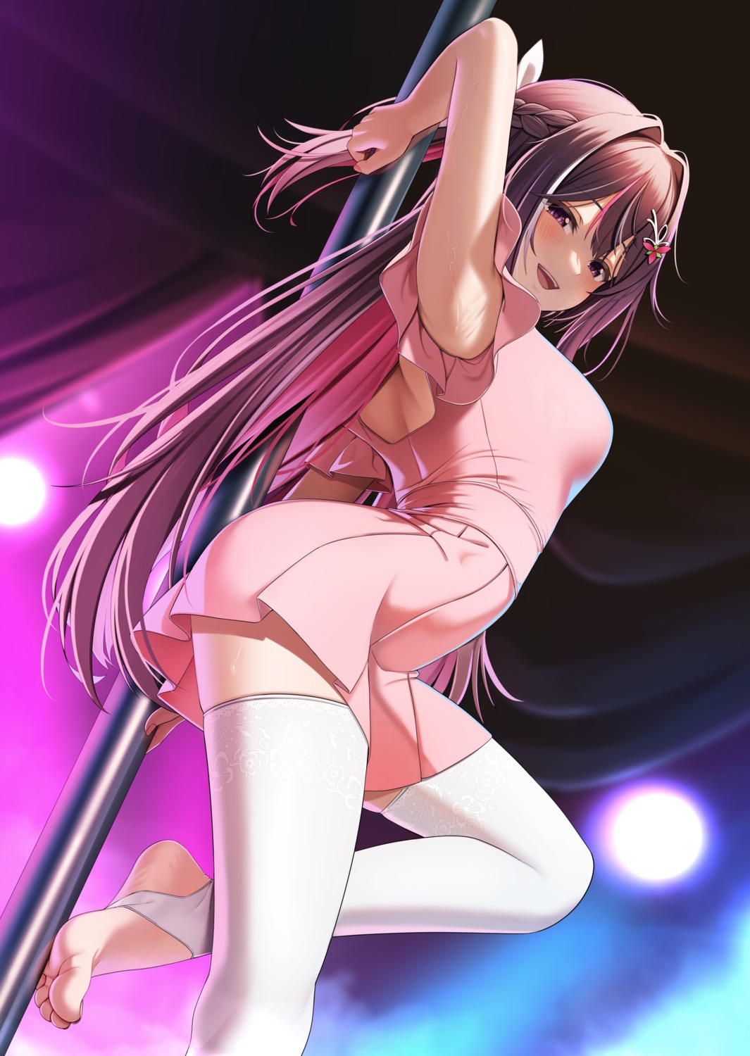 azki_(hololive), casino_(casinoep), hololive, skirt_lift, thighhighs, wet