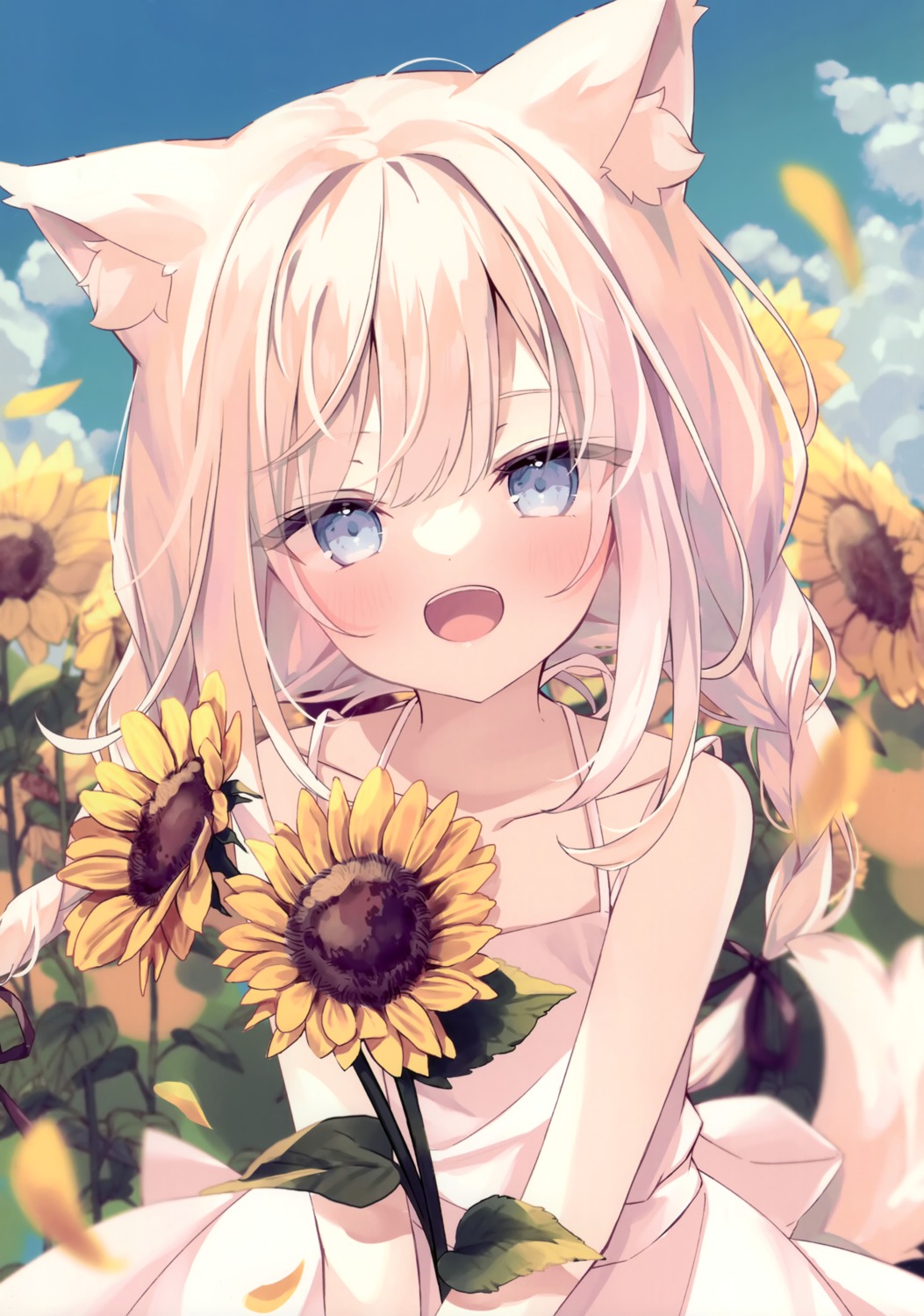 animal_ears, dress, hoshi, inumimi, mashiro_(hoshi), summer_dress, tail, usagigo