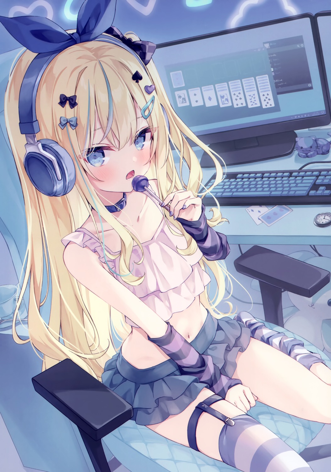 garter, headphones, hoshi, stockings, thighhighs, usagigo