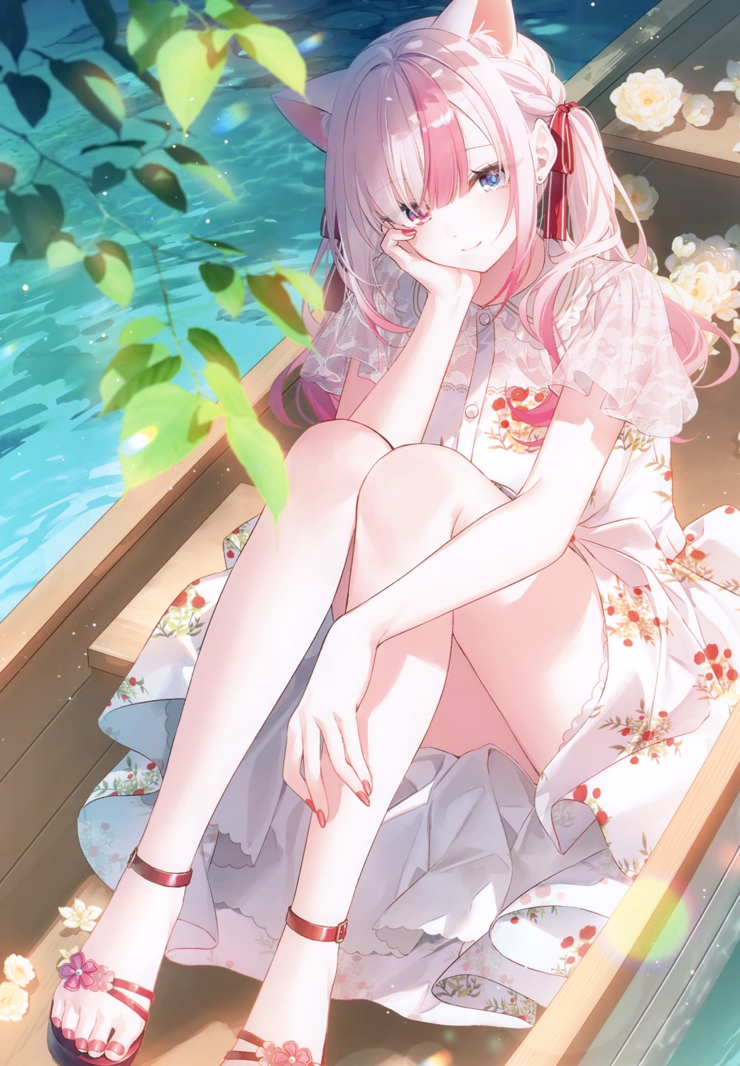 alicesyndrome*, animal_ears, dress, heterochromia, kurokiri_aria, nekomimi, plivyou, see_through, skirt_lift, toosaka_asagi