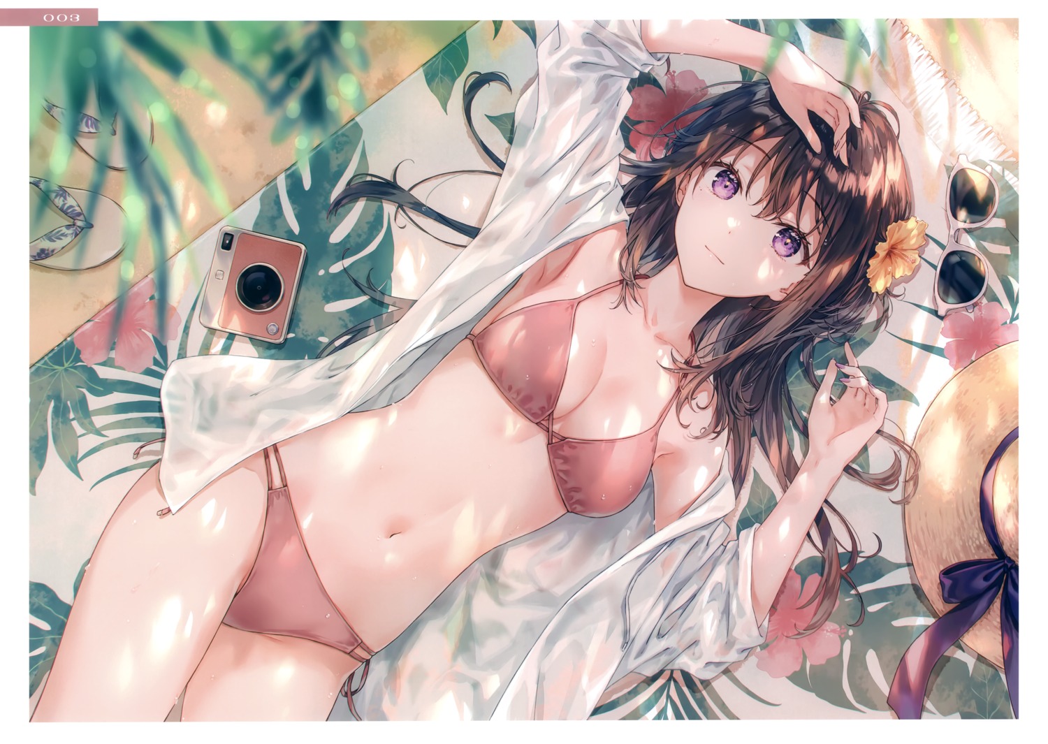 bikini, hiten, hitenkei, open_shirt, see_through, swimsuits