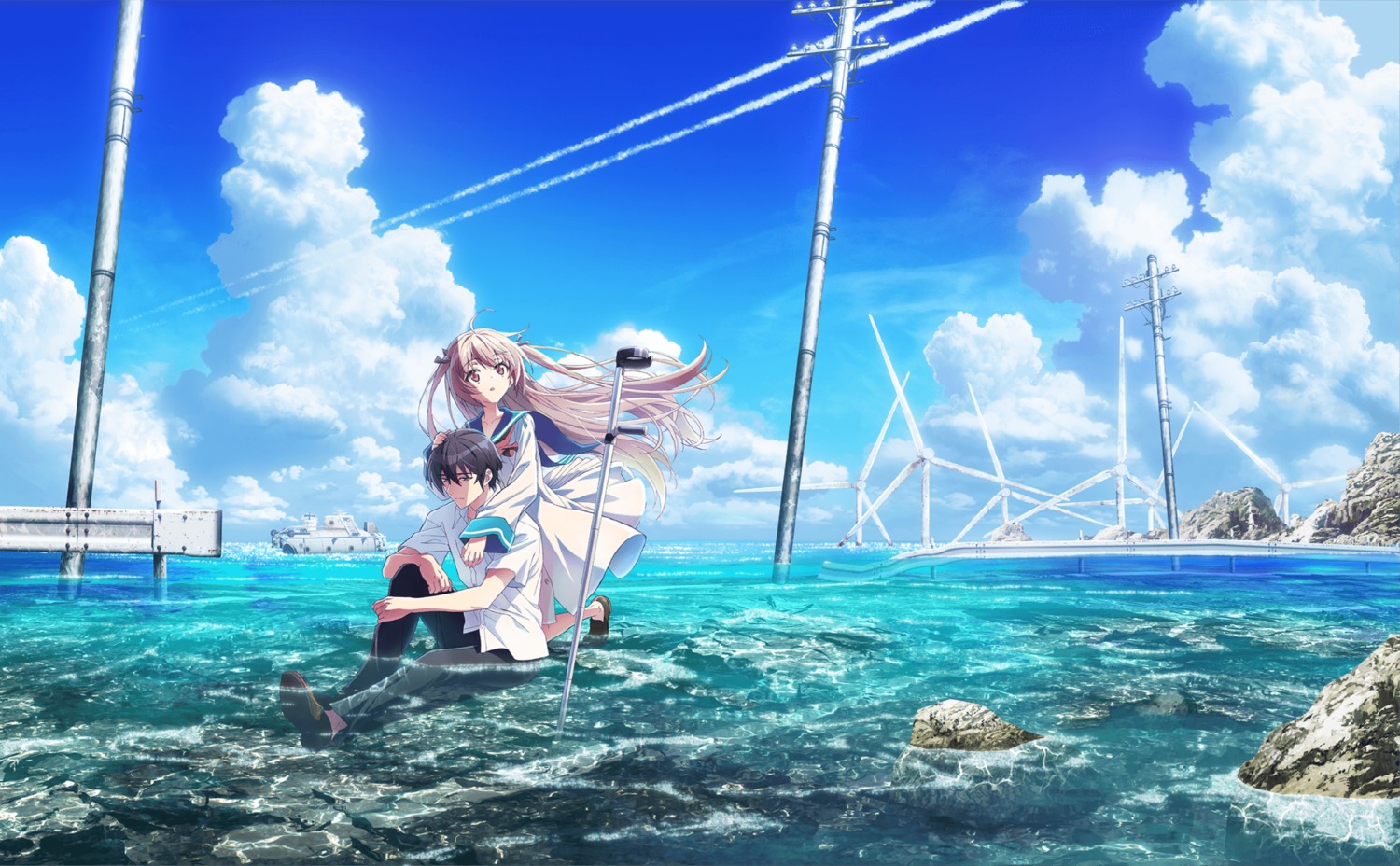 atri, atri_-my_dear_moments-, ikaruga_natsuki, landscape, seifuku, skirt_lift, tagme, wet