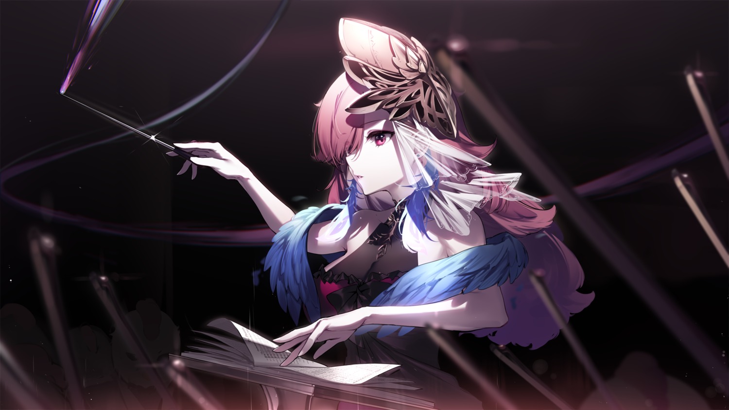 dress, hololive, hololive_english, no_bra, see_through, takanashi_kiara, wallpaper, weapon