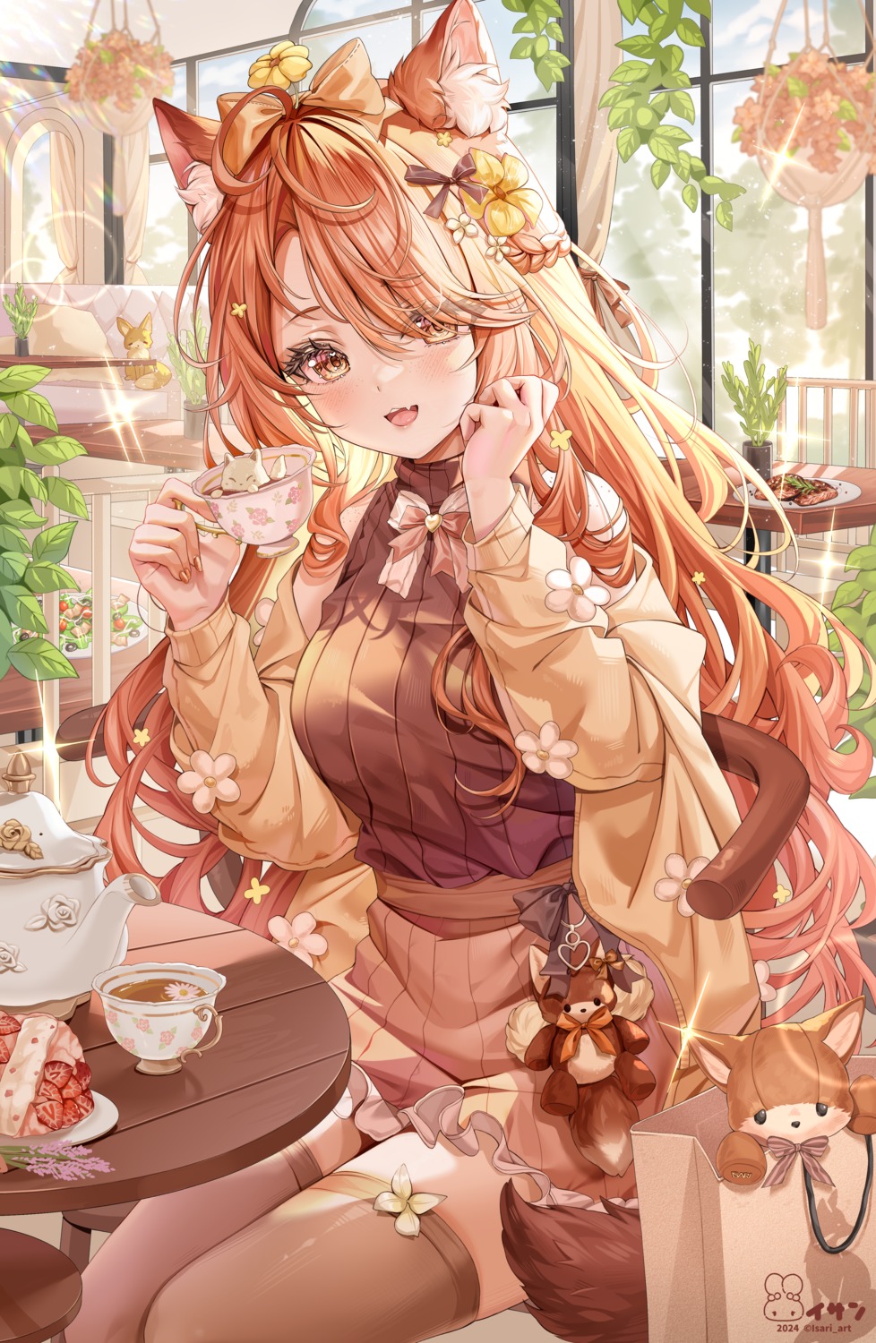animal_ears, chai_spice, indie_virtual_youtuber, isari_sensei, sweater, tail, thighhighs