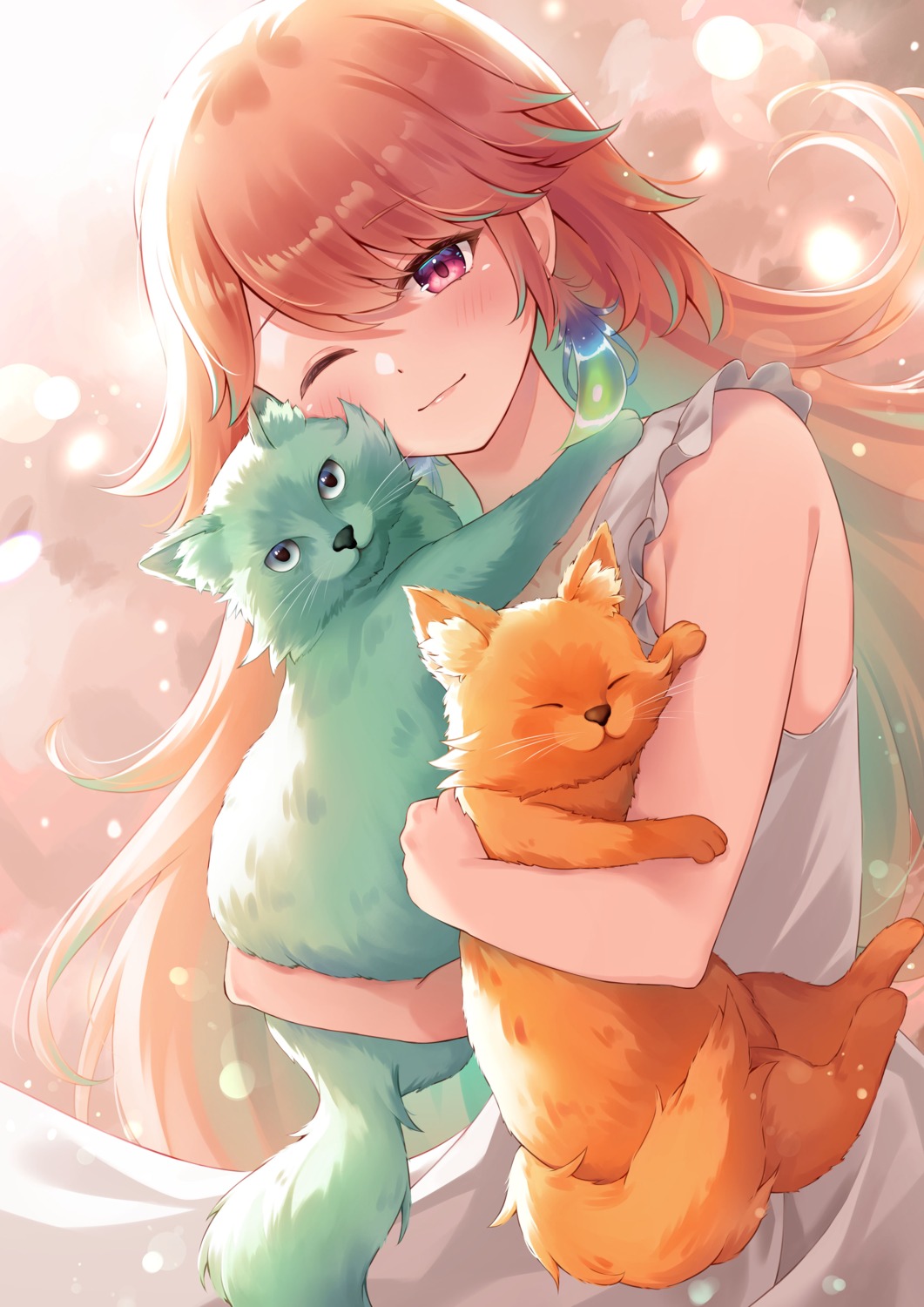 dress, hololive, hololive_english, neko, sebu_illust, skirt_lift, summer_dress, takanashi_kiara