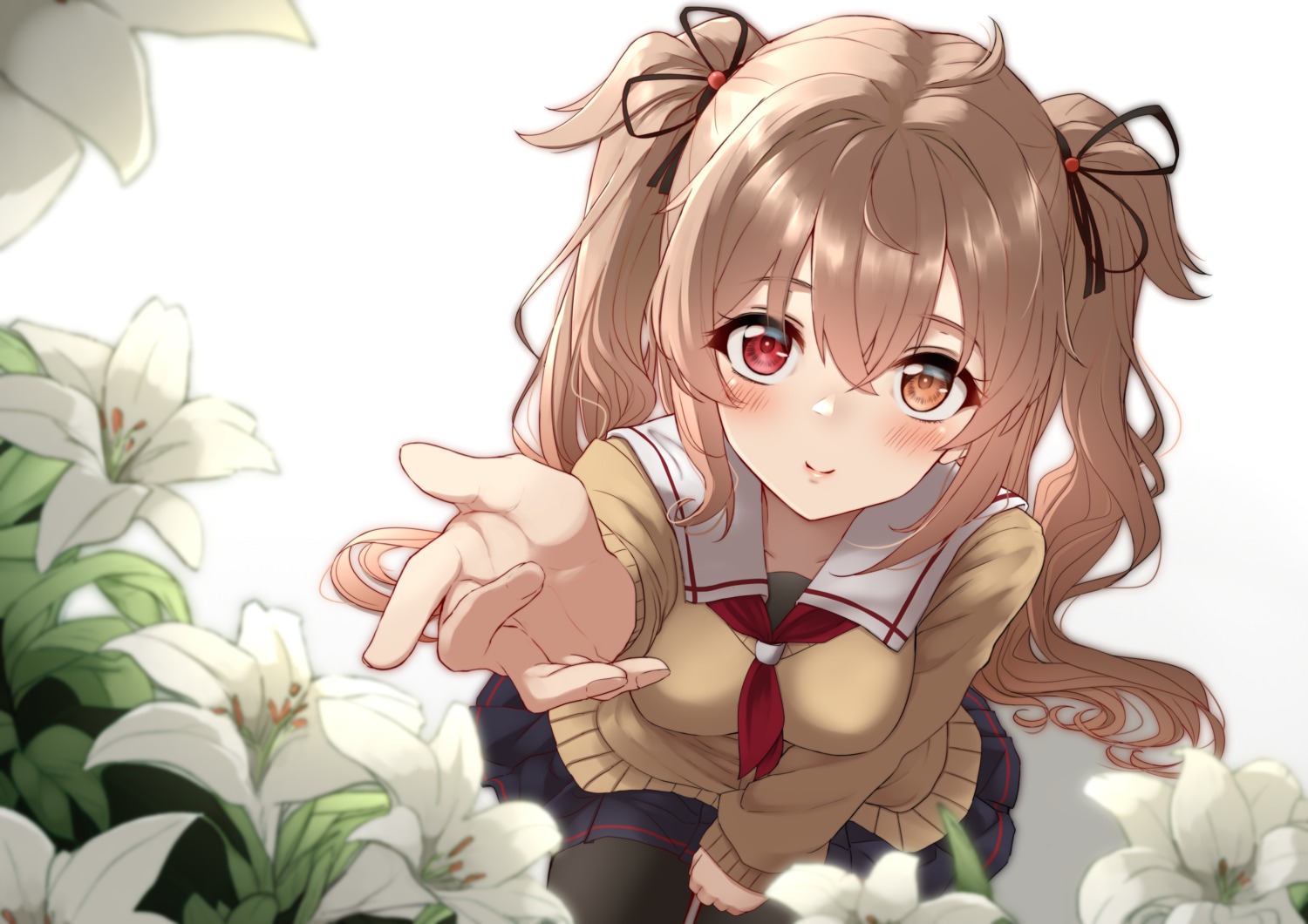 heterochromia, kantai_collection, murasame_(kancolle), nuka_(nvkka), pantyhose, seifuku, sweater