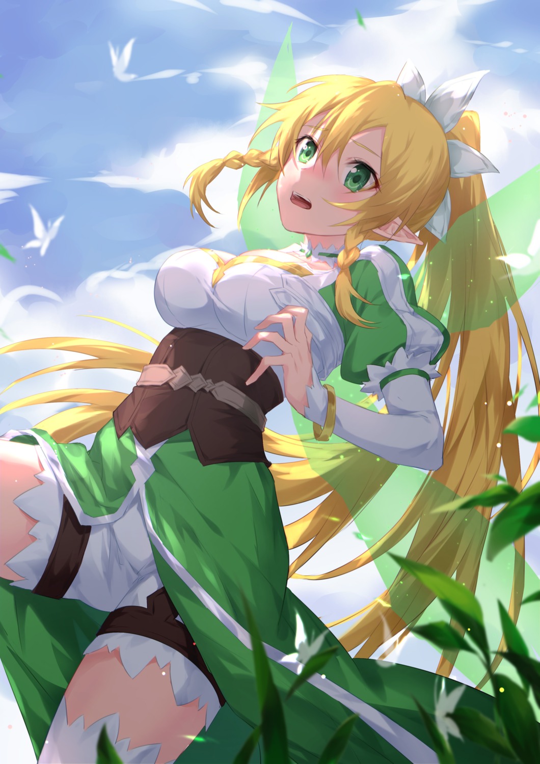 devil_heavens, elf, leafa, pointy_ears, skirt_lift, sword_art_online, thighhighs, wings