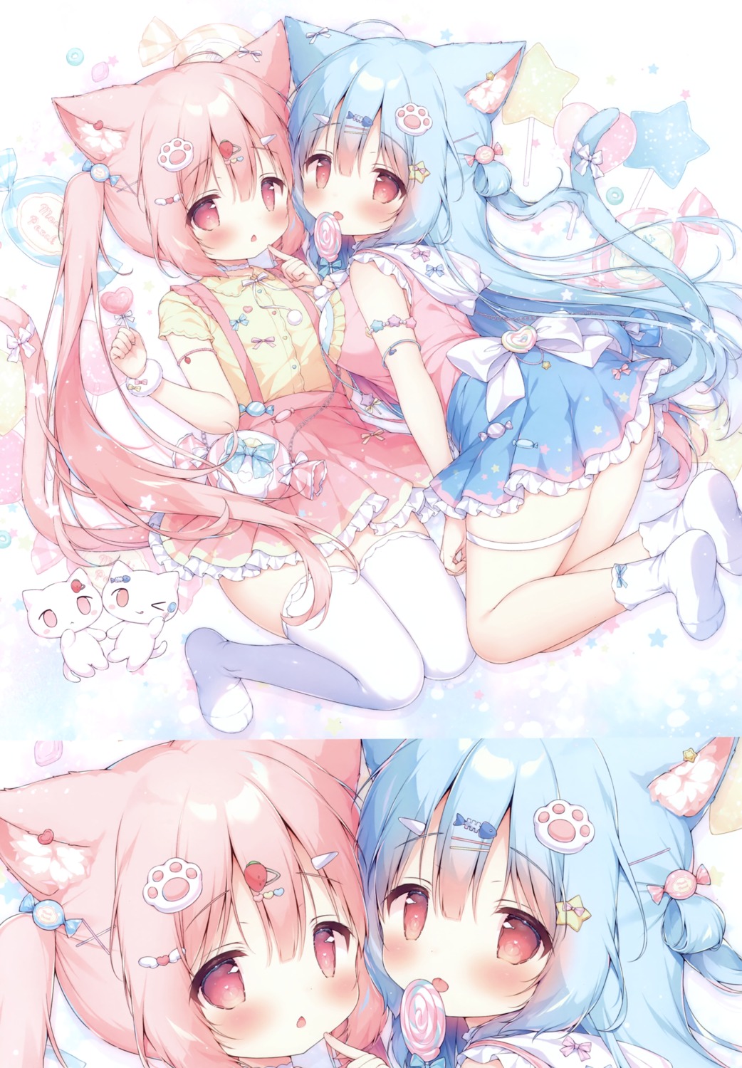 animal_ears, garter, mochi_peach, momozu_komamochi, neko, nekomimi, skirt_lift, tail, thighhighs