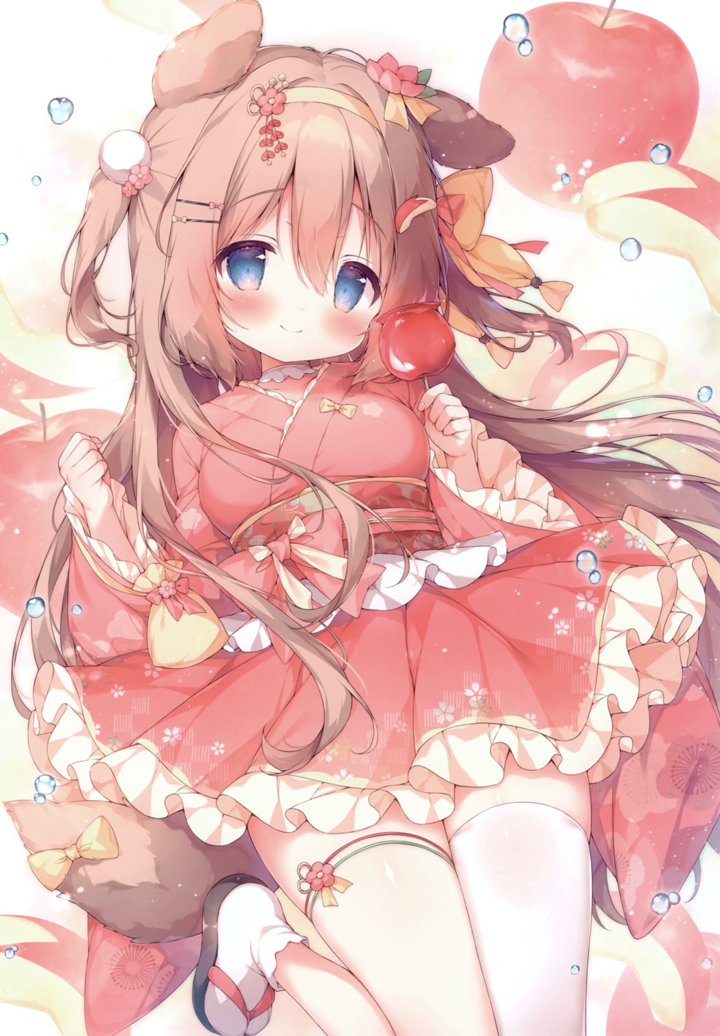 animal_ears, garter, inumimi, lolita_fashion, mochi_peach, momozu_komamochi, skirt_lift, tail