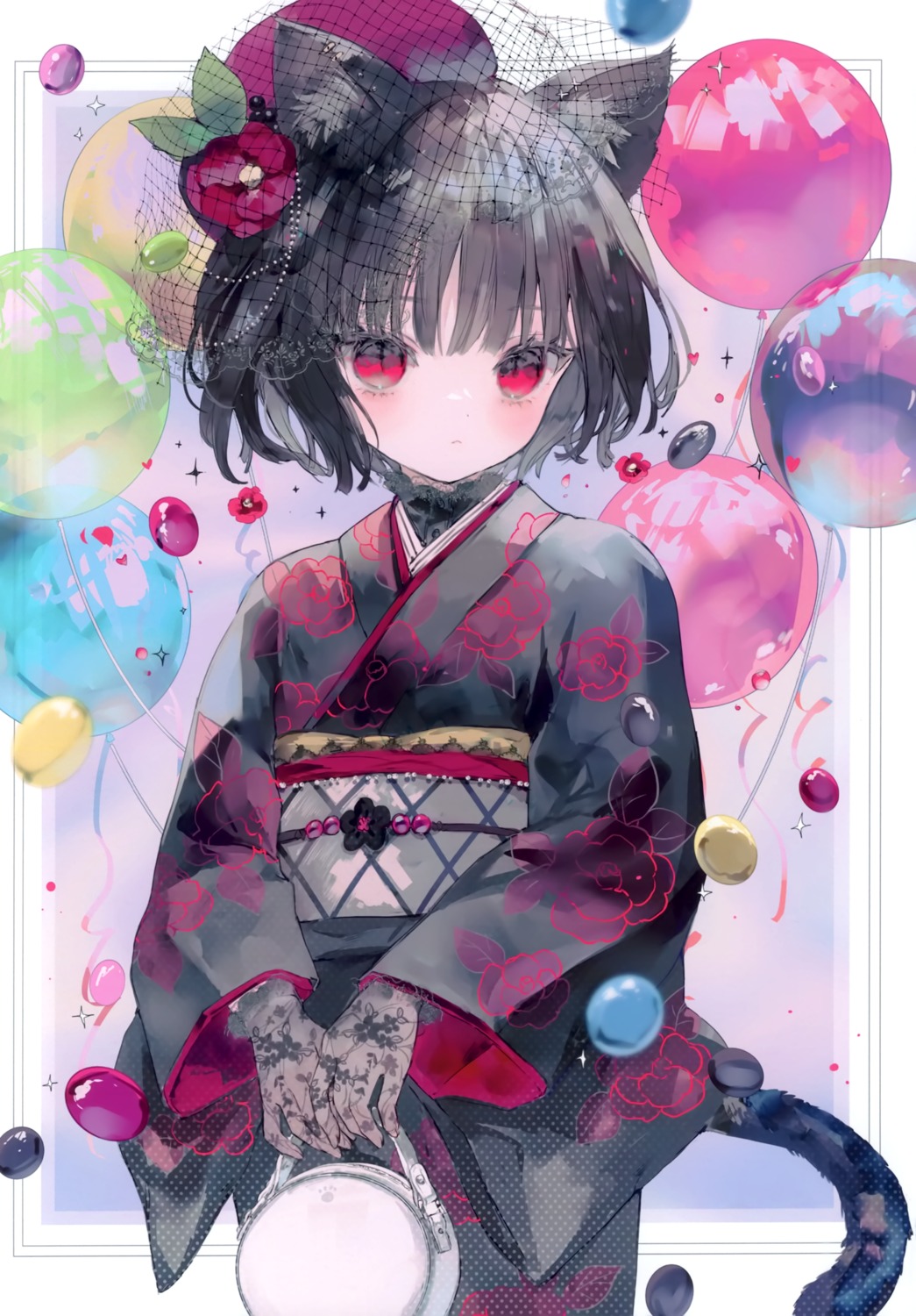animal_ears, kimono, meroremo, nekomimi, onineko, tail