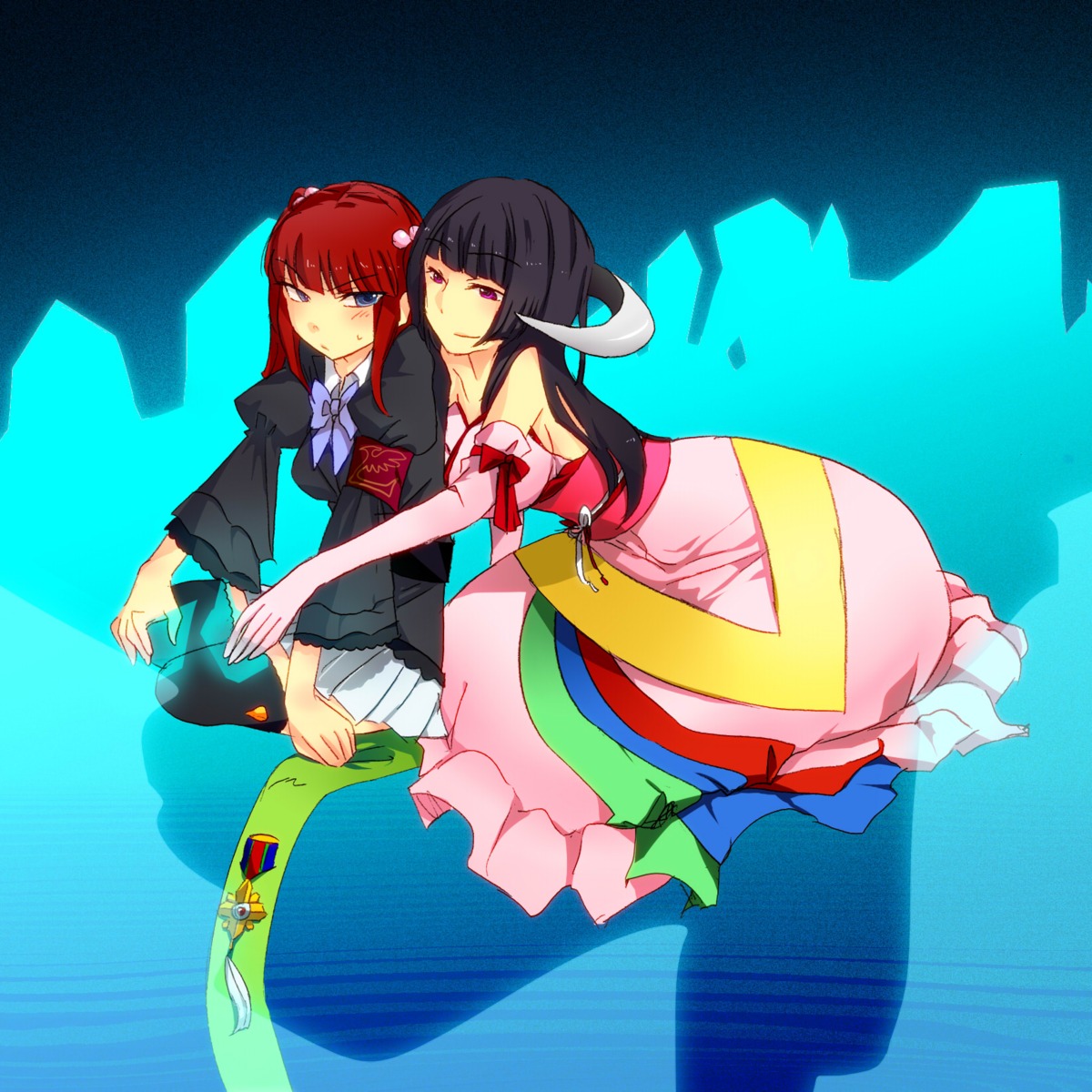 featherine_augustus_aurora, horns, japanese_clothes, poka, thighhighs, umineko_no_naku_koro_ni, ushiromiya_ange