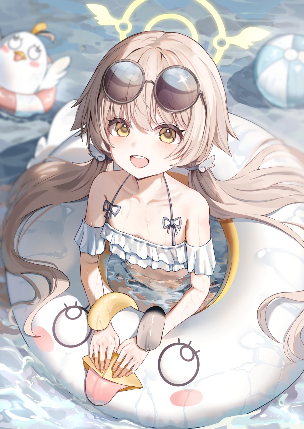 ajitani_hifumi, bikini, blue_archive, halo, lnji_(rnlwls34), megane, swimsuits, wet