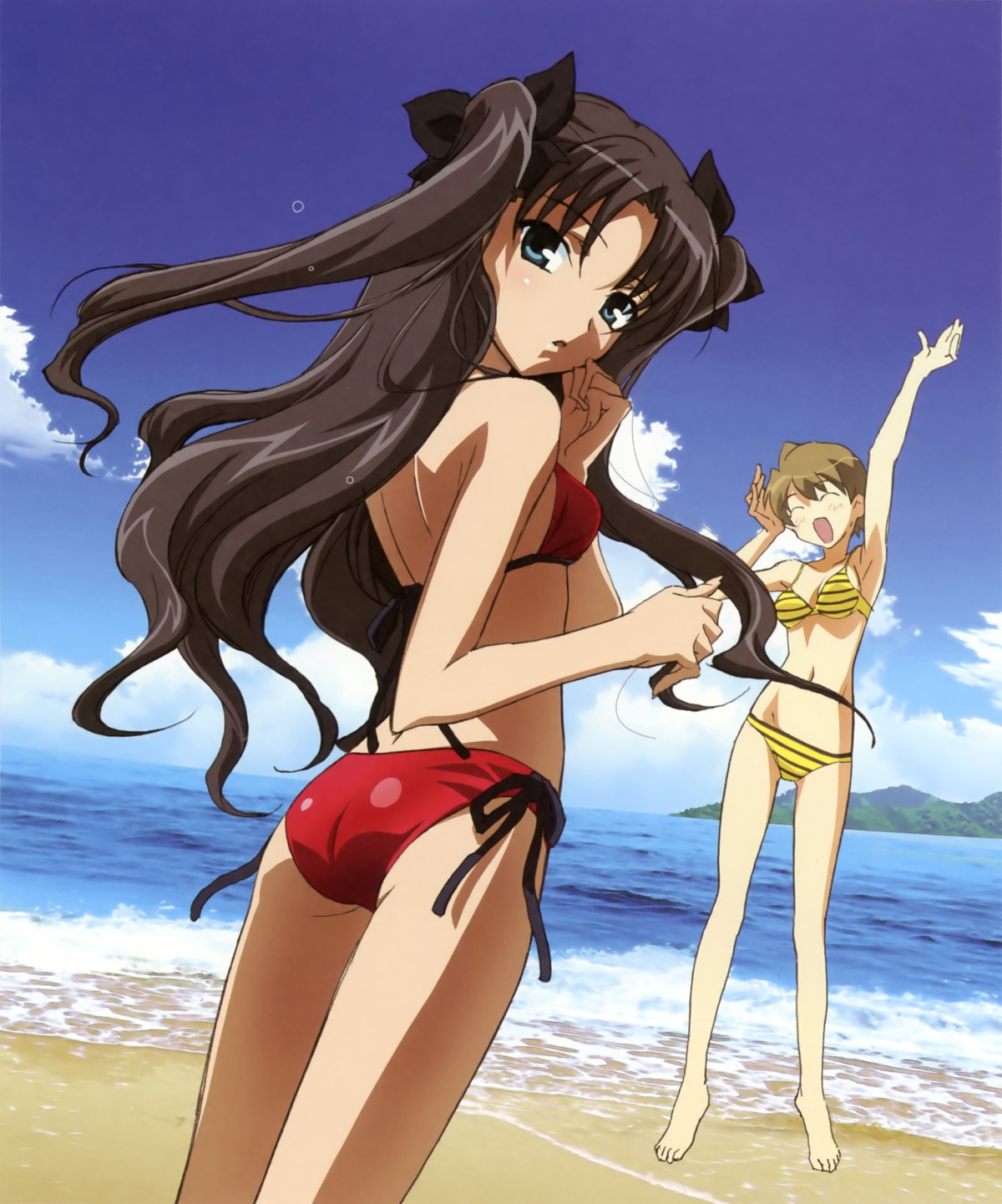 ass, bikini, fate/stay_night, fujii_maki, fujimura_taiga, swimsuits, toosaka_rin