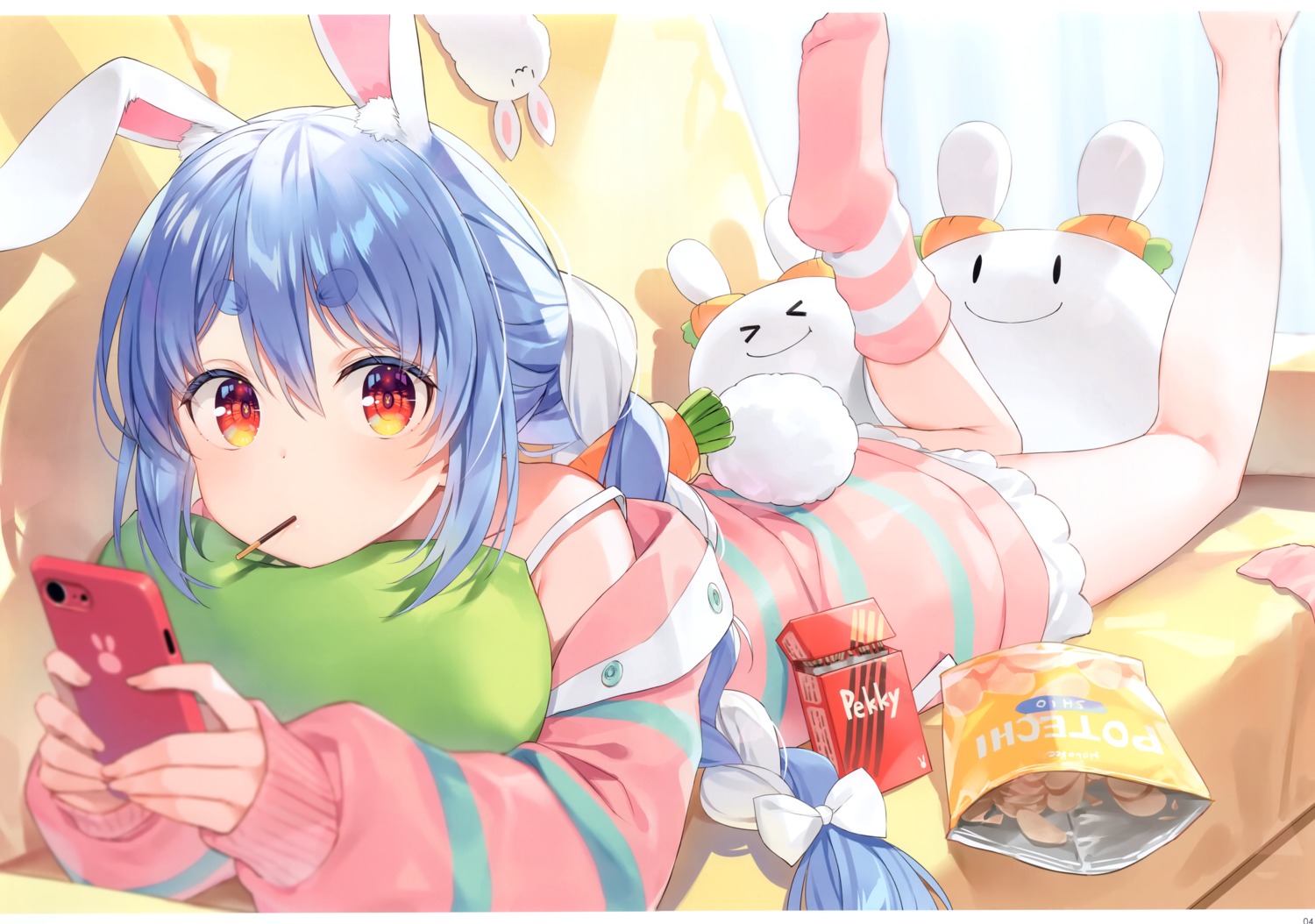 animal_ears, bunny_ears, hololive, pajama, tail, usada_pekora, wireframe, yuuki_hagure
