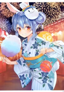 animal_ears, bunny_ears, hololive, tail, usada_pekora, wireframe, yukata, yuuki_hagure